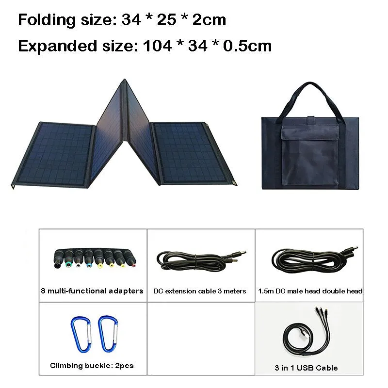 100W Solar Panel Folding Bag USB DC Output Solar Charger Portable Foldable Solar Charging Device Outdoor Portable Power Supply