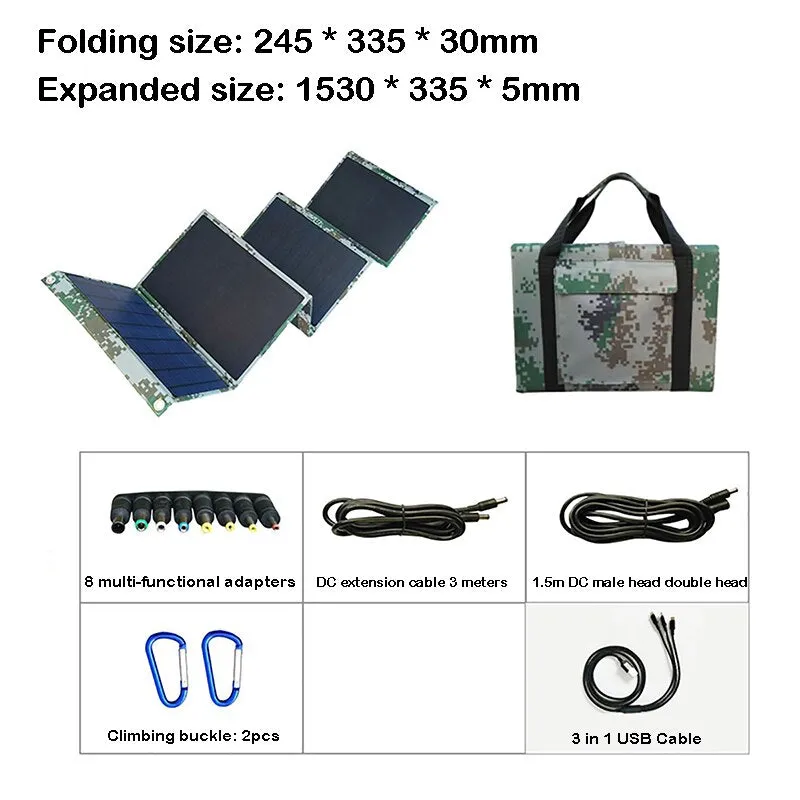 100W Solar Panel Folding Bag USB DC Output Solar Charger Portable Foldable Solar Charging Device Outdoor Portable Power Supply