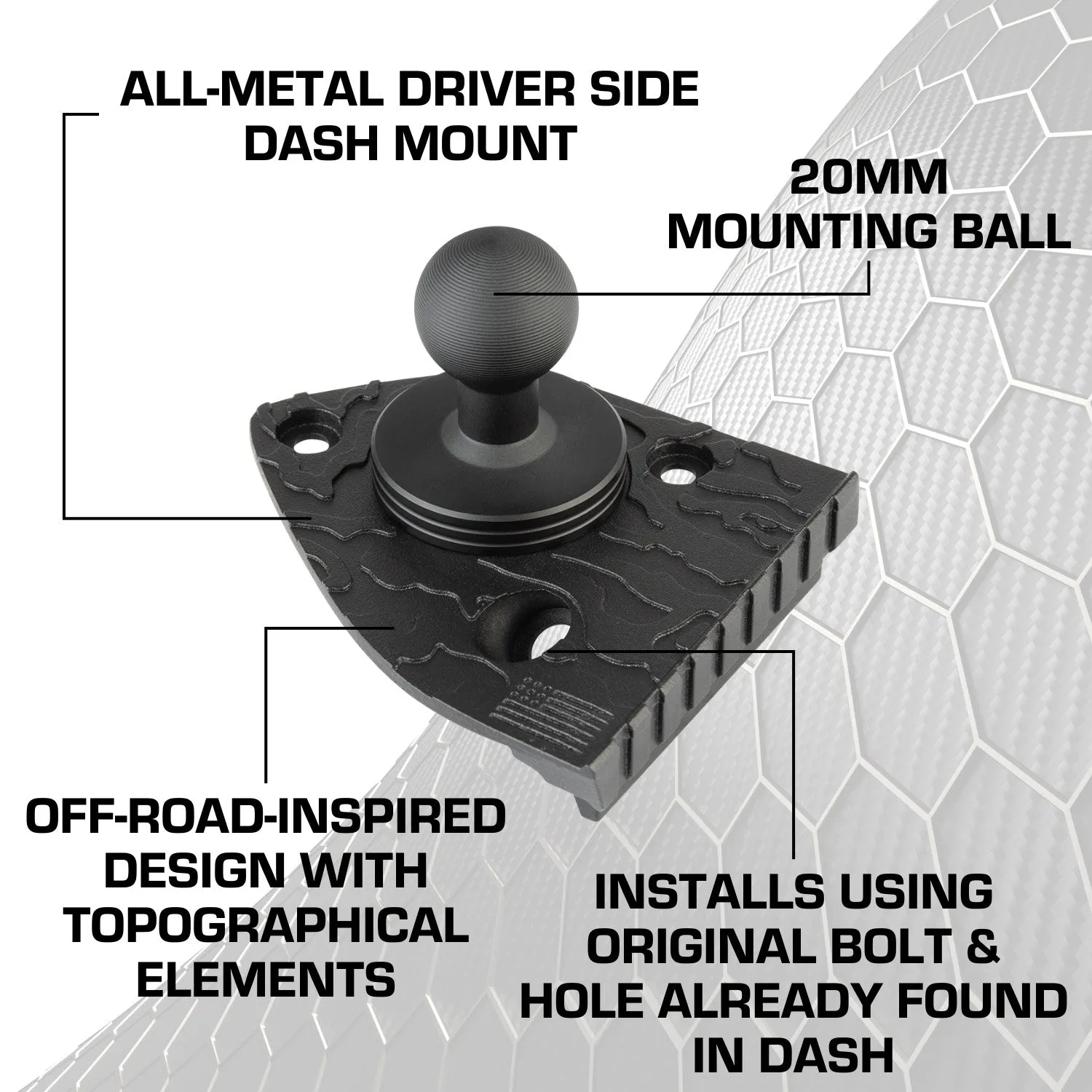 2018-2023 Jeep Wrangler JL   2020-2023 Jeep Gladiator Driver Side Single 20mm Ball Mounting Base