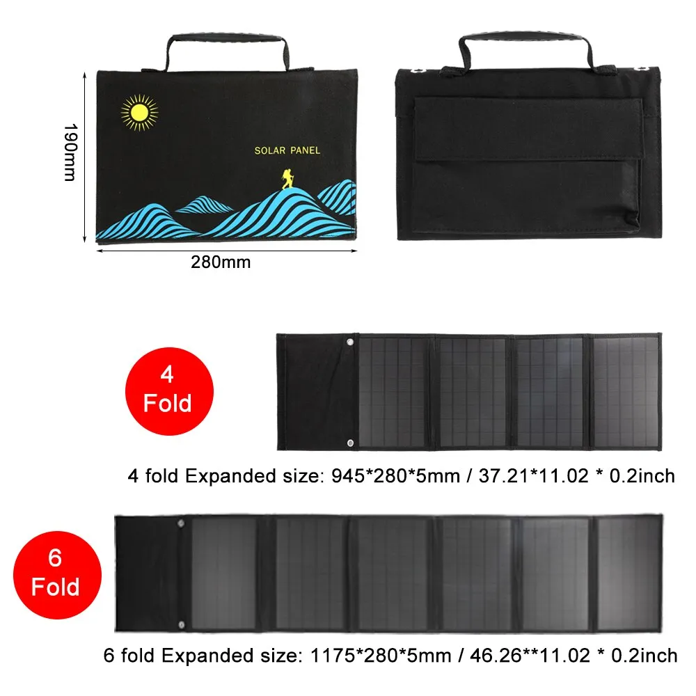 60W/100W Solar Panel Portable Folding Bag USB DC Output Solar Charger Outdoor Power Supply for Mobile Phone Power Generator