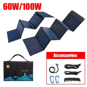 60W/100W Solar Panel Portable Folding Bag USB DC Output Solar Charger Outdoor Power Supply for Mobile Phone Power Generator