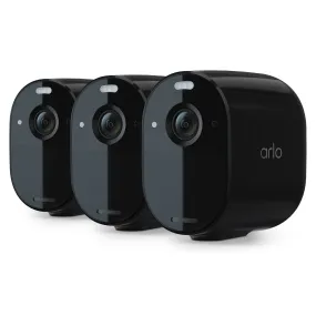 Arlo Essential Spotlight Camera (3-Pack) Wire-Free Color Night Vision Black - Certified Refurbished