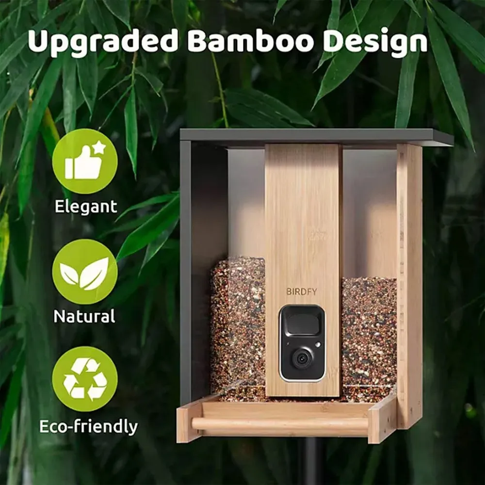 Birdfy NI-8408 Bamboo Bird Feeder With Camera & Solar Power Panel