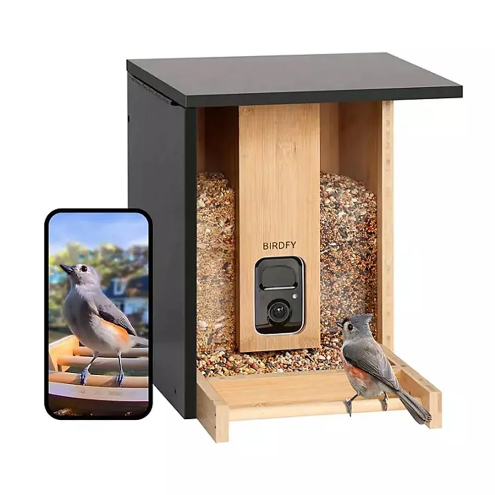 Birdfy NI-8408 Bamboo Bird Feeder With Camera & Solar Power Panel