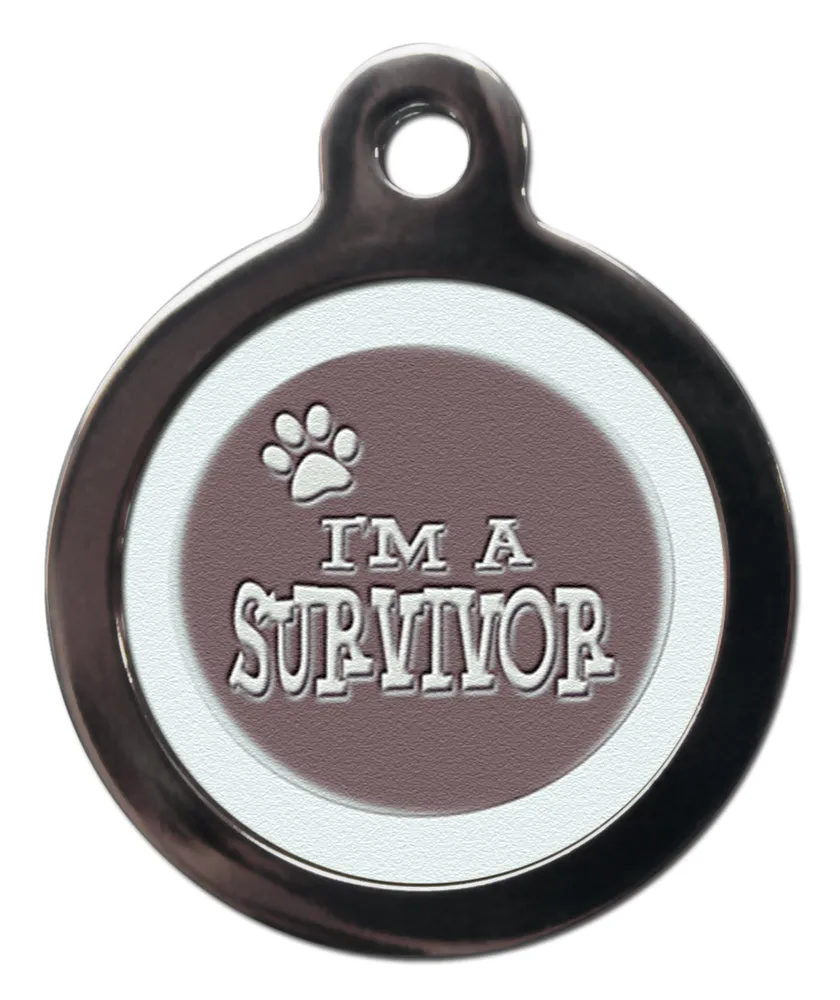 Blue I'm A Survivor Dog ID Tag