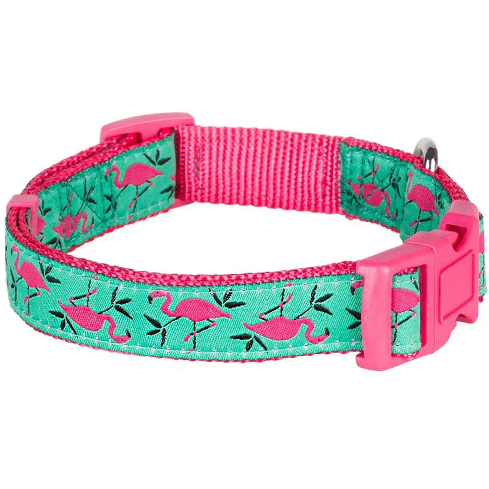 Blueberry Pet Pink Flamingo Light Emerald Dog Collar