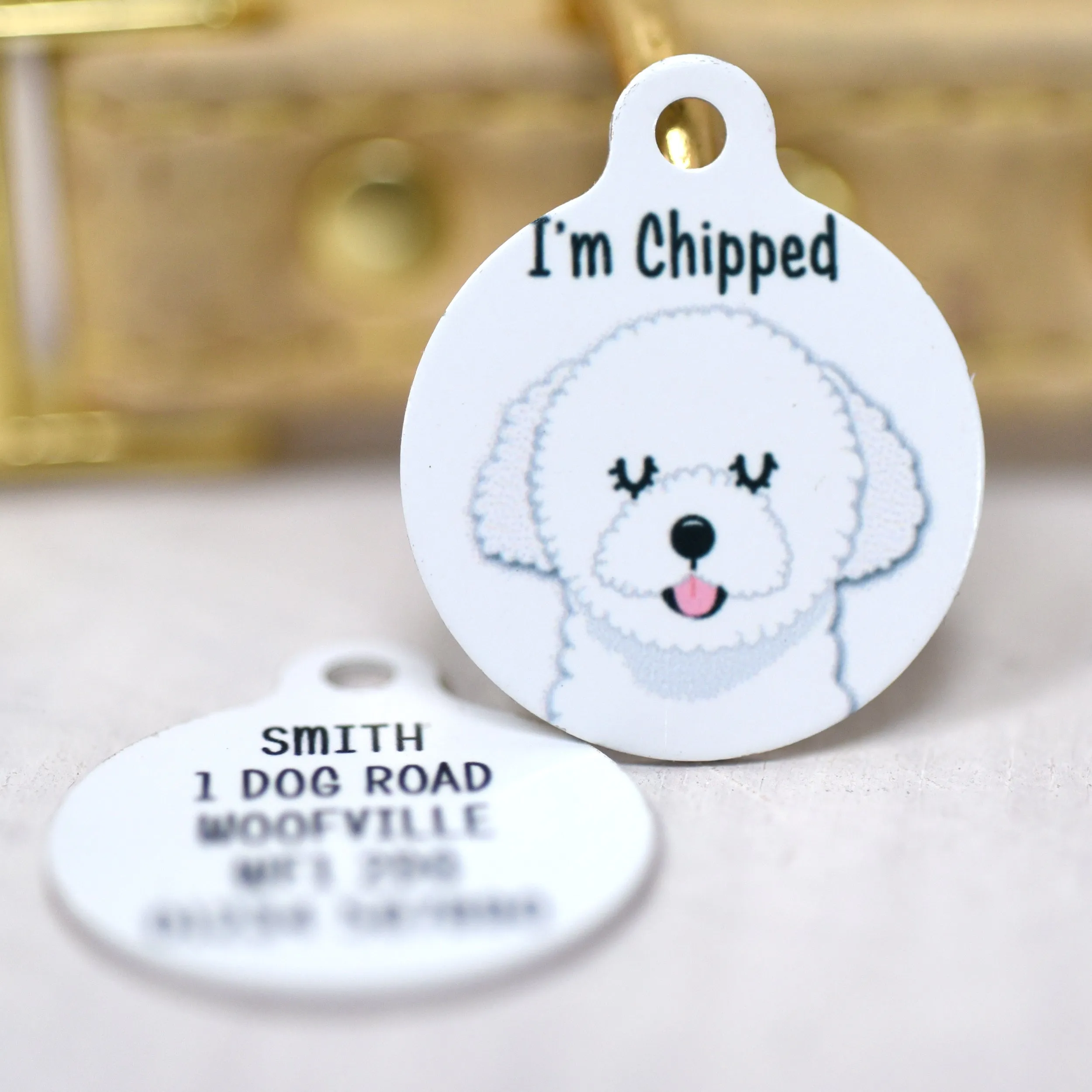 Bolognese Dog Personalised Dog Tag Polka