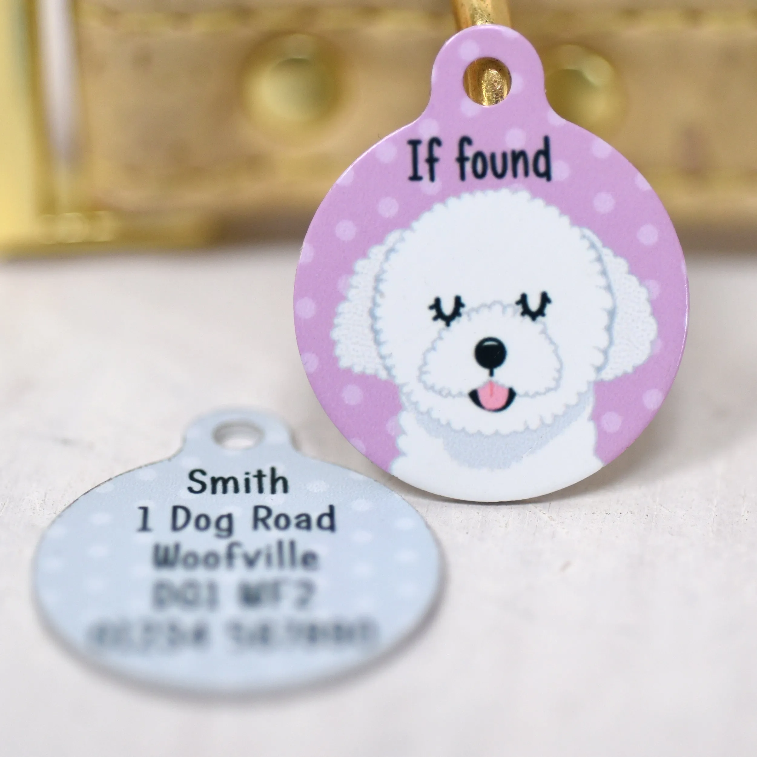 Bolognese Dog Personalised Dog Tag Polka