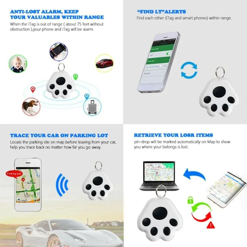 Colorful Paw Print Gps Anti Loss Tracker for Pets and Keys