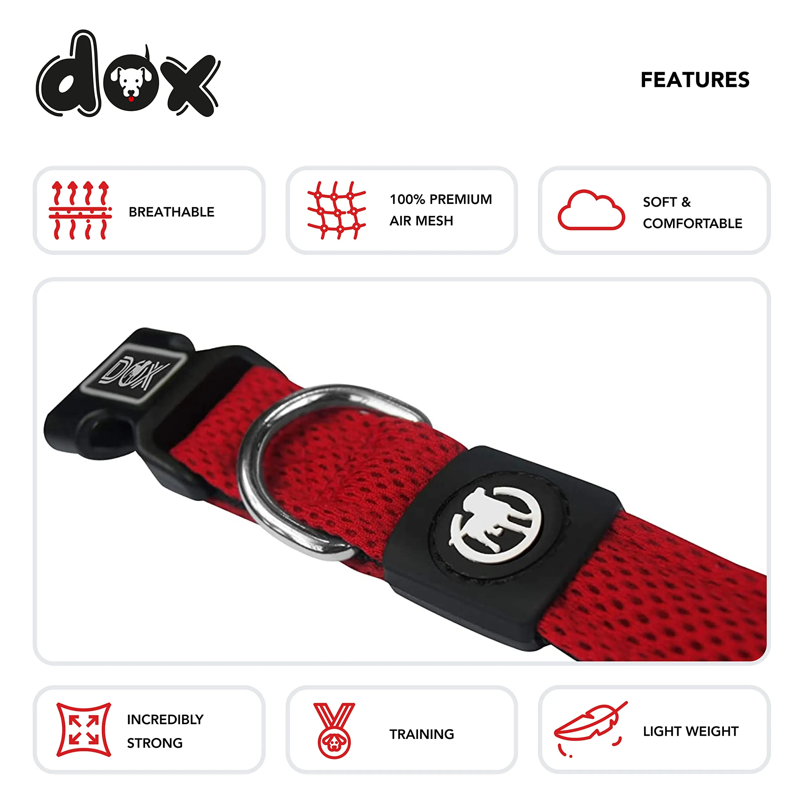 DDOXX Dog Collar Air Mesh, Adjustable, Padded | Many Colors & Sizes | for Small, Medium