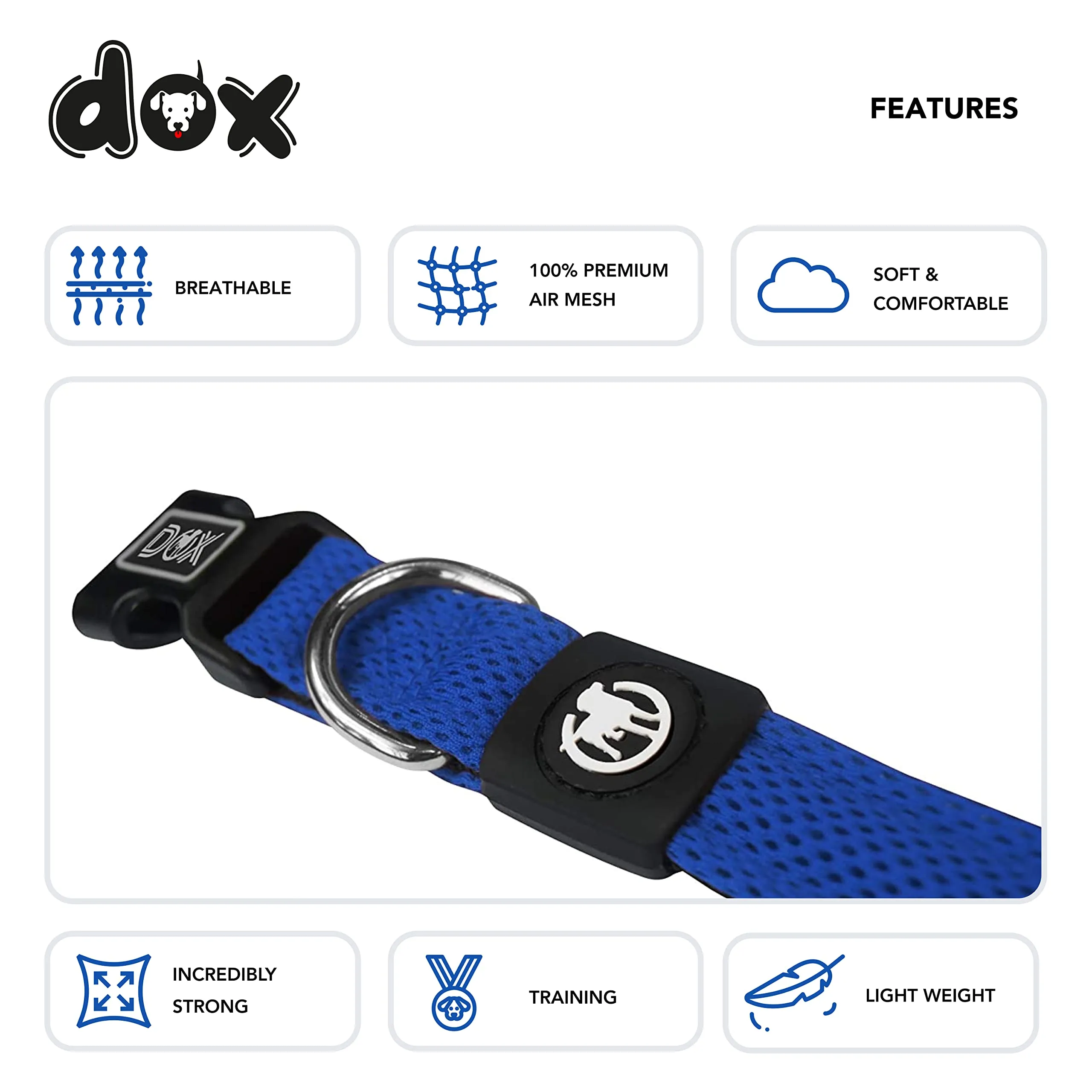 DDOXX Dog Collar Air Mesh, Adjustable, Padded | Many Colors & Sizes | for Small, Medium