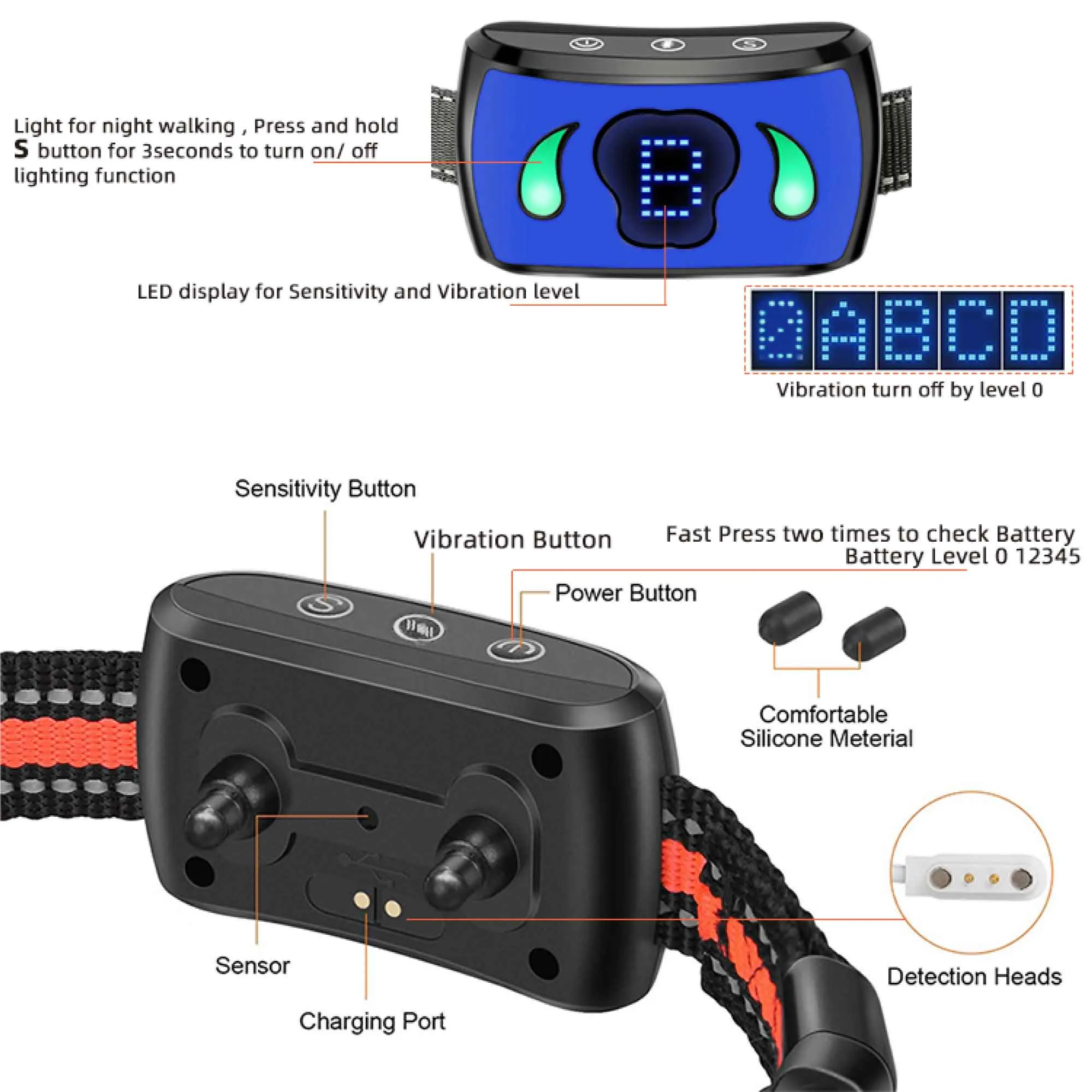 Dog Bark Collar - Vibration Magnetic Charging Waterproof Smart Barking Detection