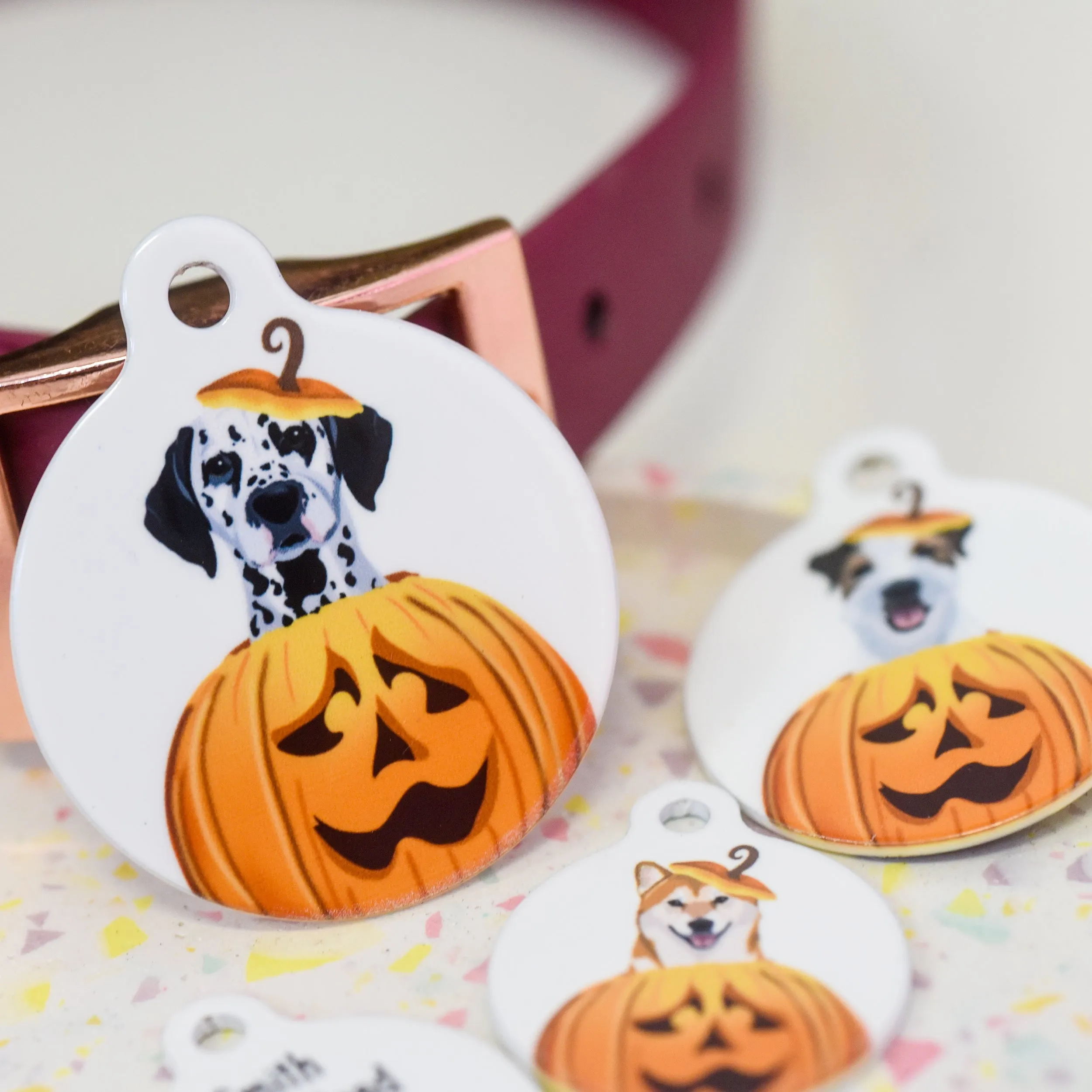 Dog ID Tag Personalised - Cute Pumpkin Halloween