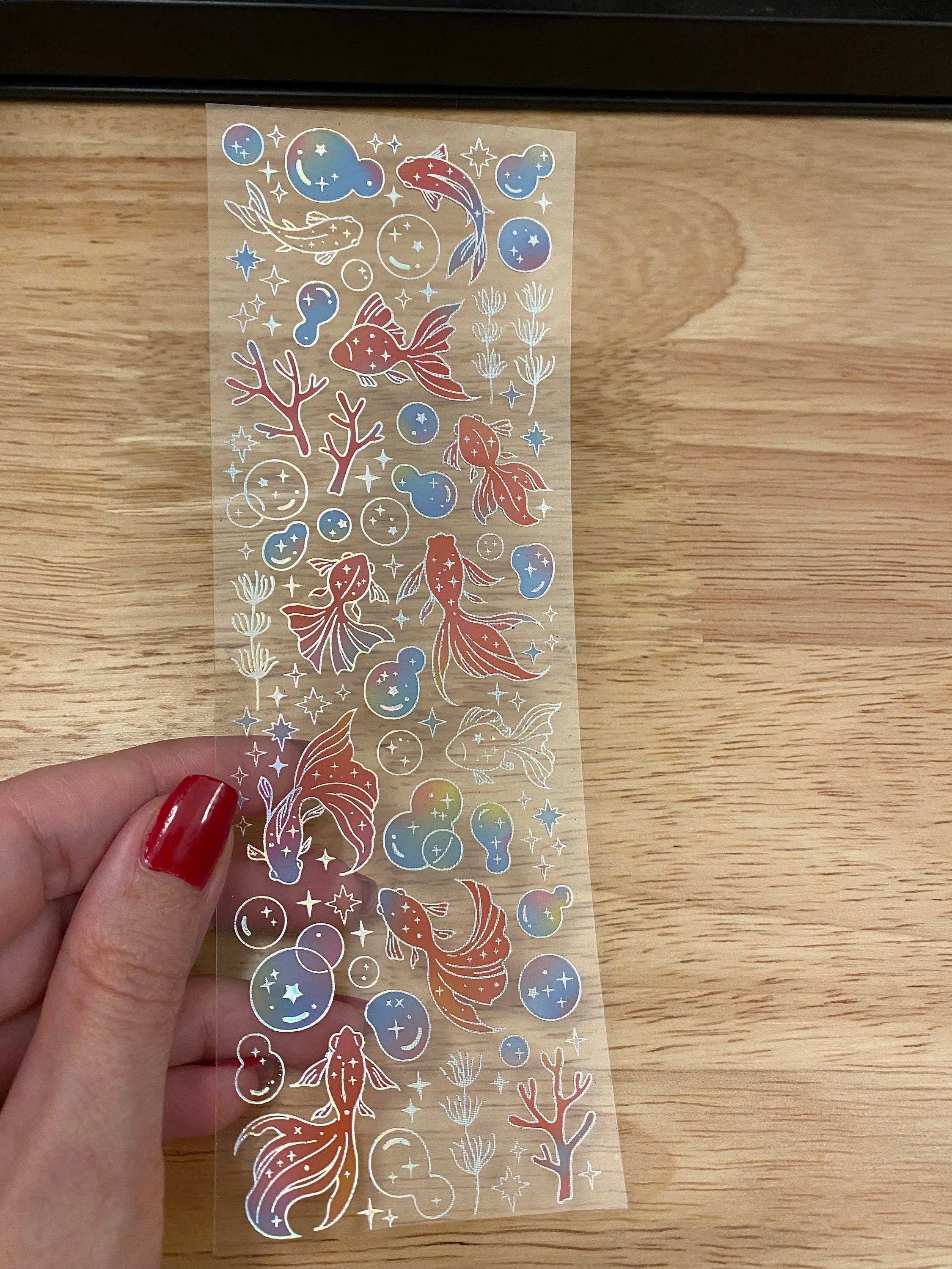 Holographic Clear Tape with Goldfish and bubbles with coral