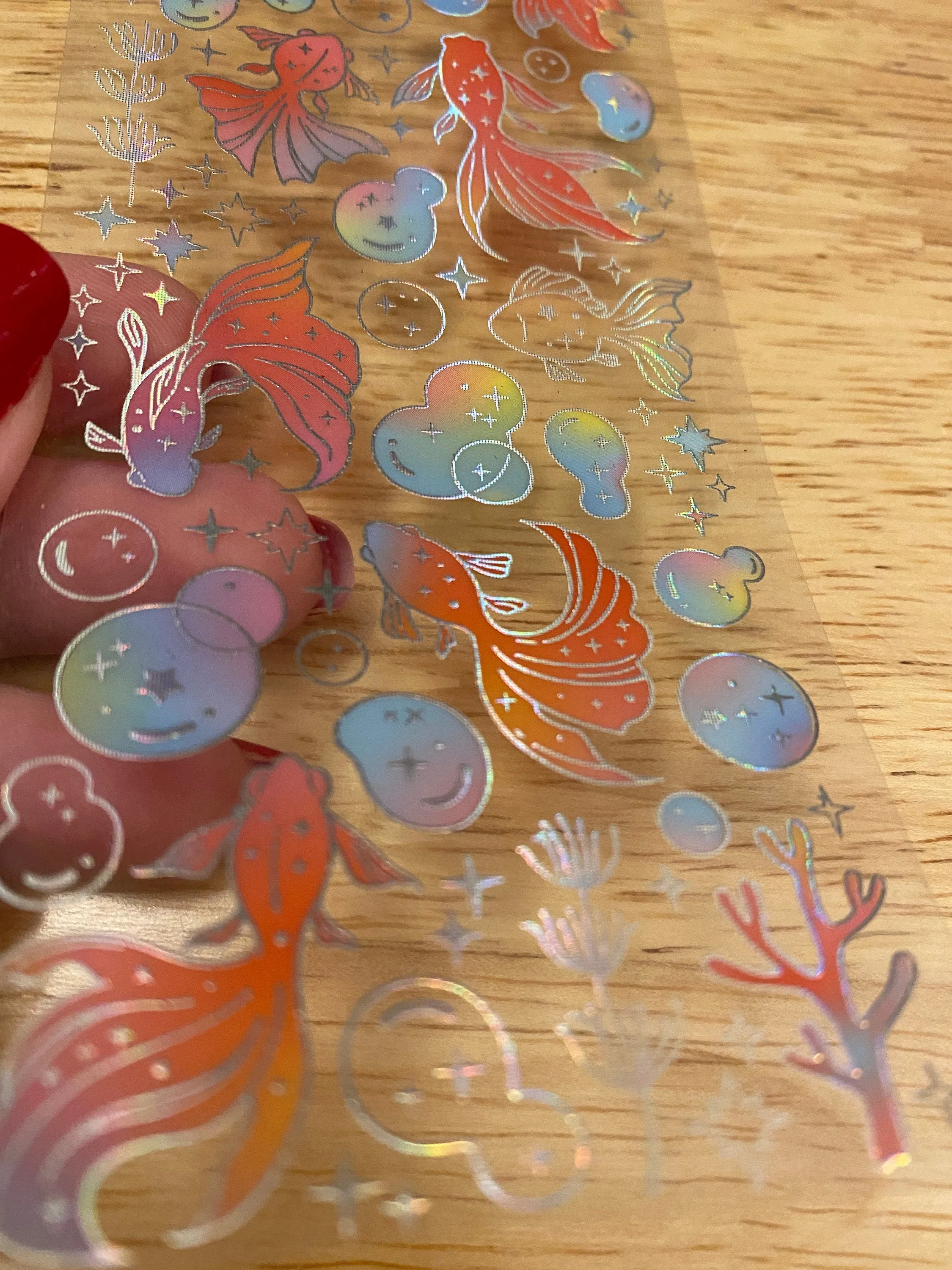 Holographic Clear Tape with Goldfish and bubbles with coral