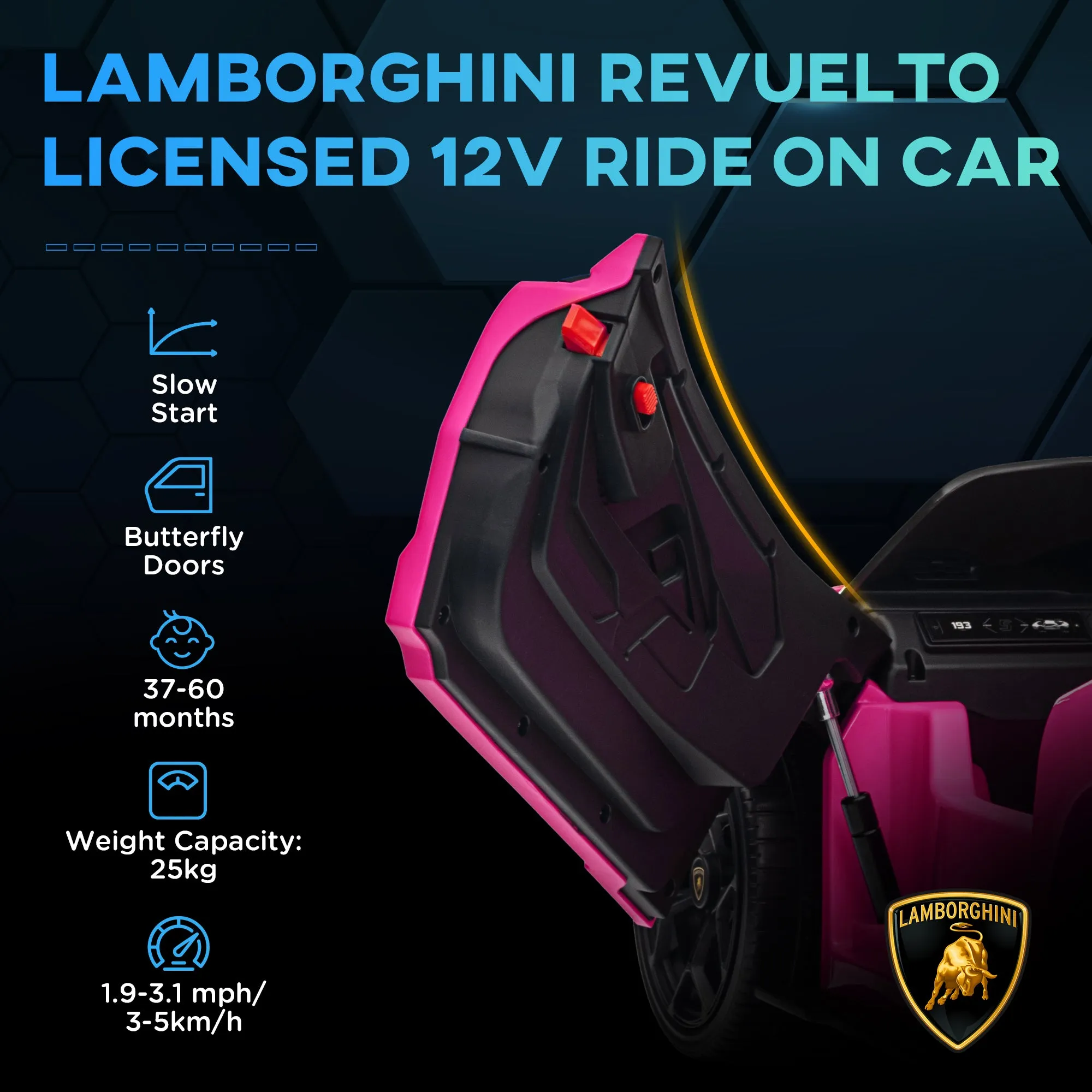 Lamborghini Revuelto Licensed Ride On Car, with Suspension, Pink