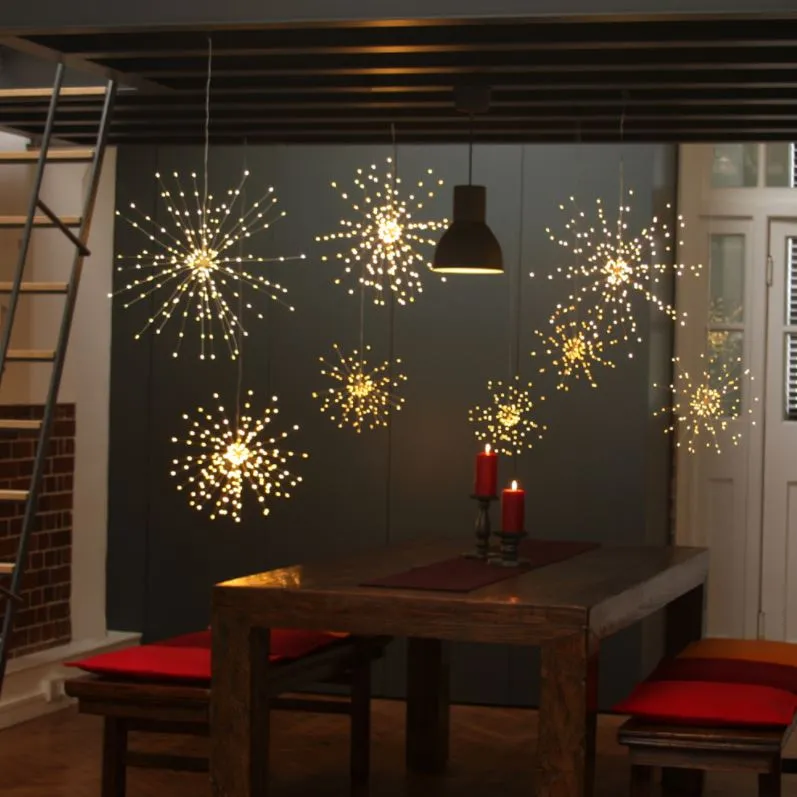 Large Hanging Starburst LED Light Decoration - Silver or Copper - Mains Operated