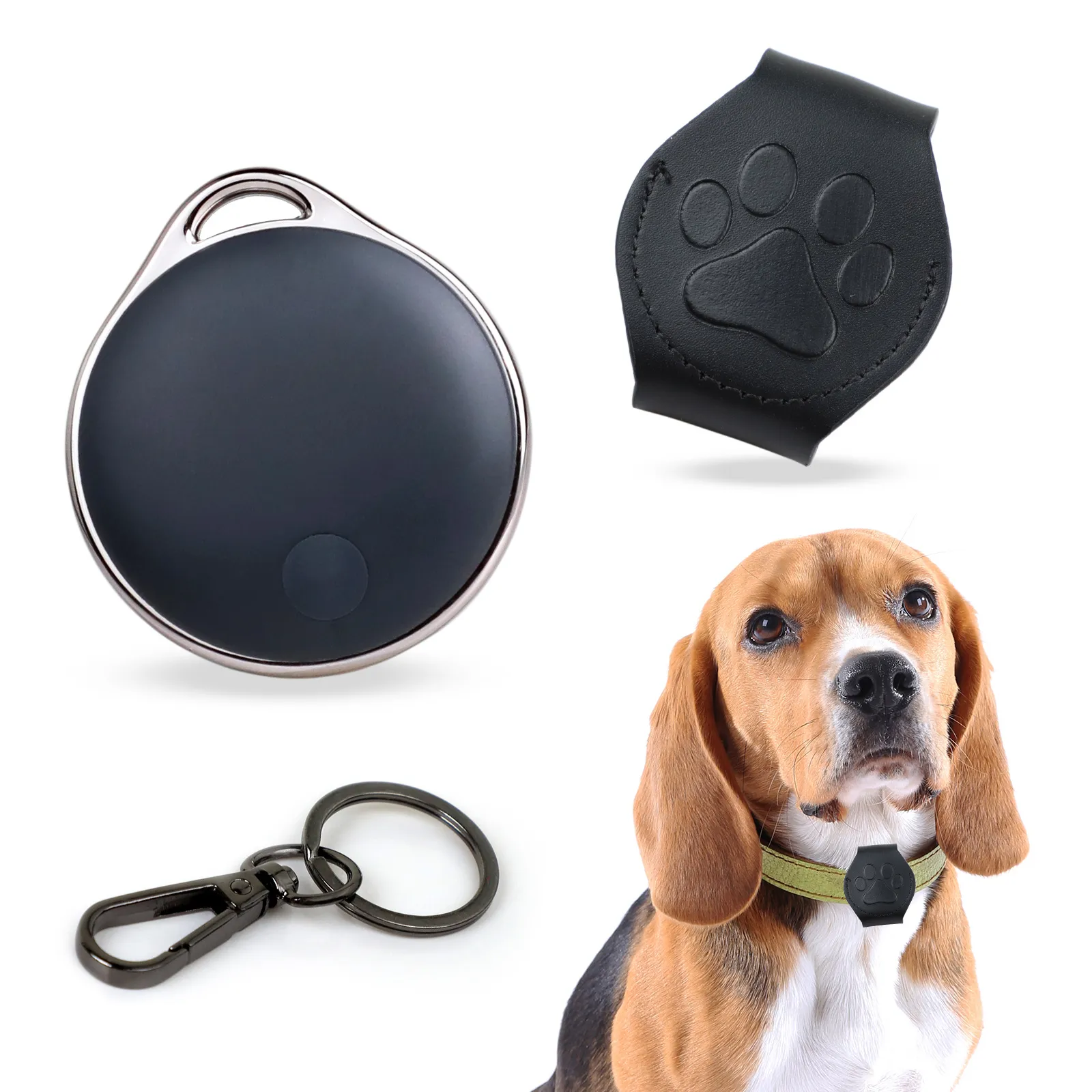 LINKSTYLE NijiTag Pet Tracker with Paw Print Leather Case