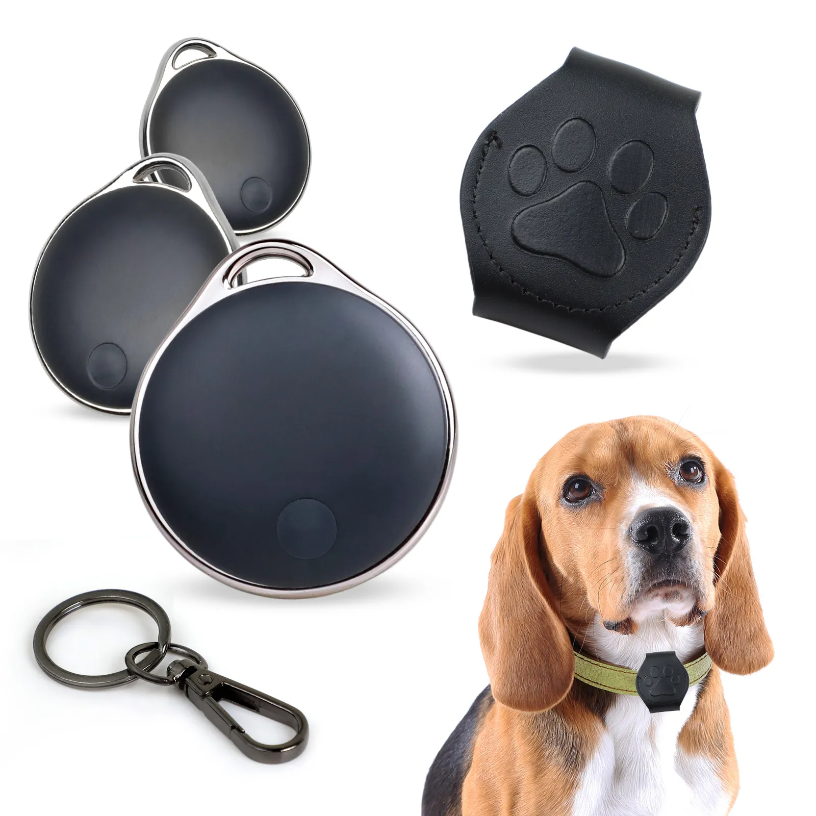 LINKSTYLE NijiTag Pet Tracker with Paw Print Leather Case