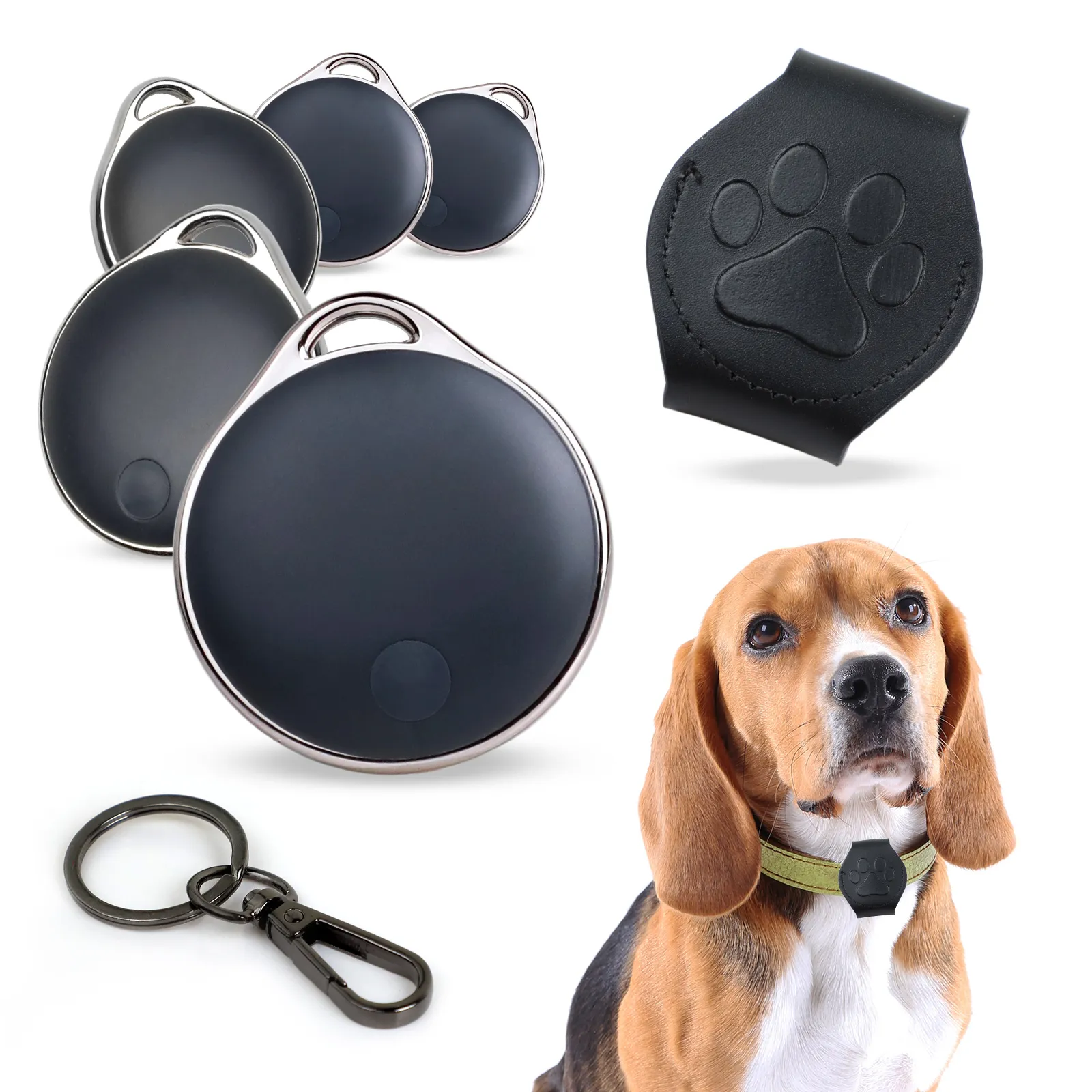 LINKSTYLE NijiTag Pet Tracker with Paw Print Leather Case