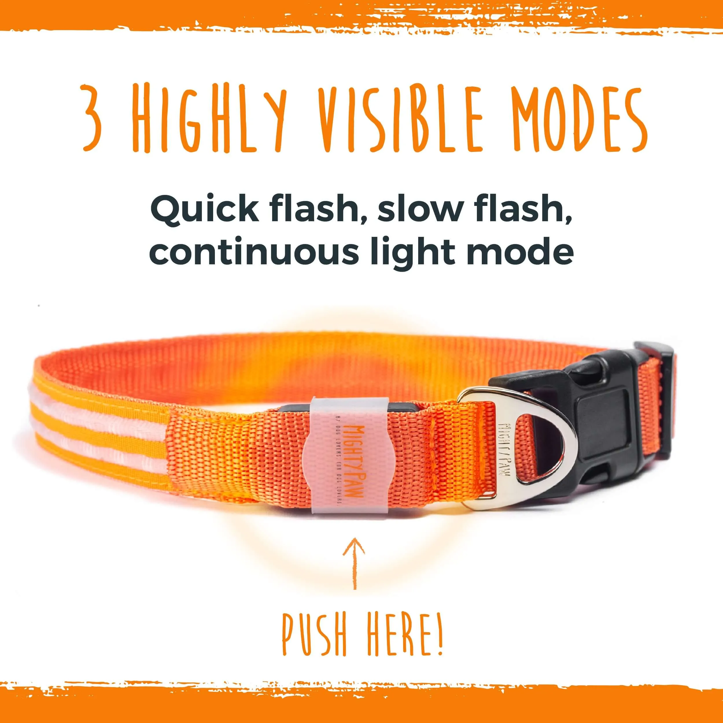 Mighty Paw LED Dog Collar - Two Light Strips, Rechargeable & Weather-Resistant