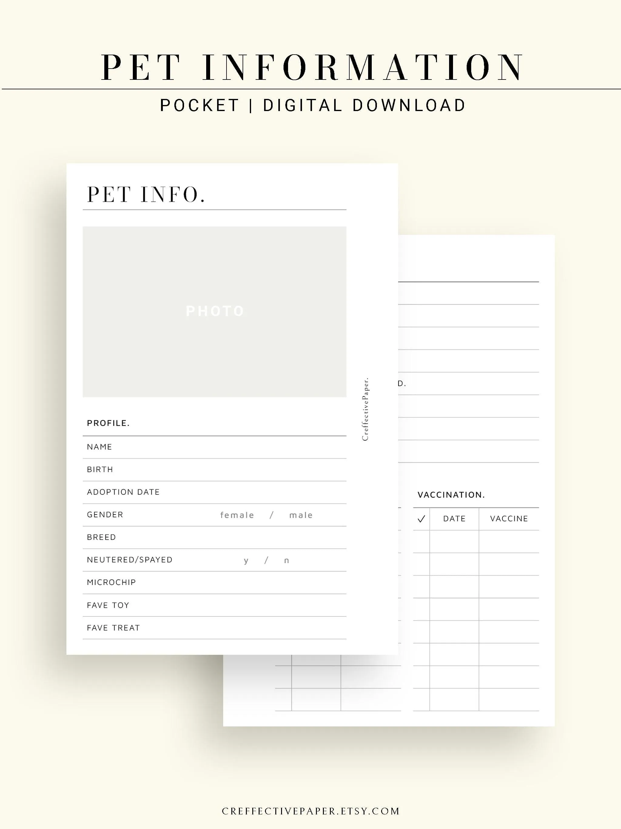 N110 | Printable Pet Information & Care Planner Template