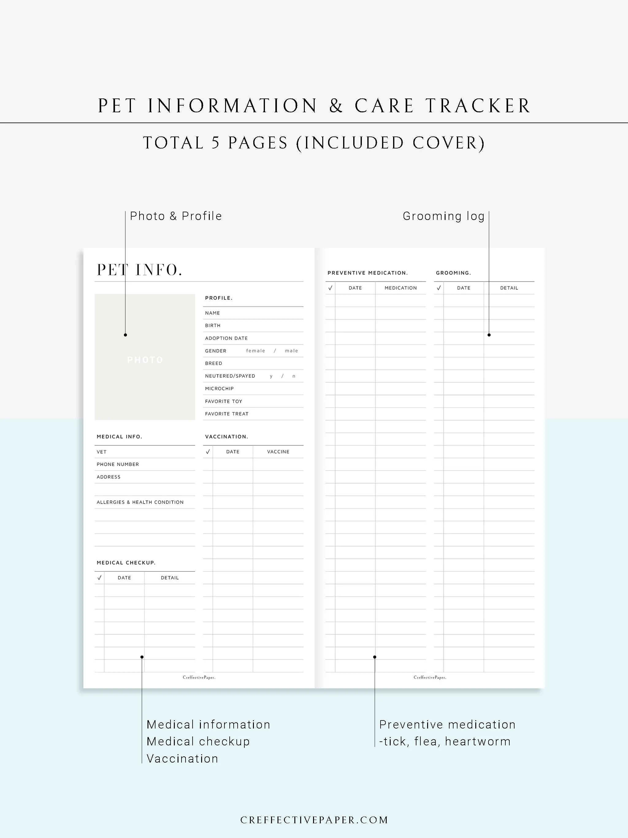 N110 | Printable Pet Information & Care Planner Template