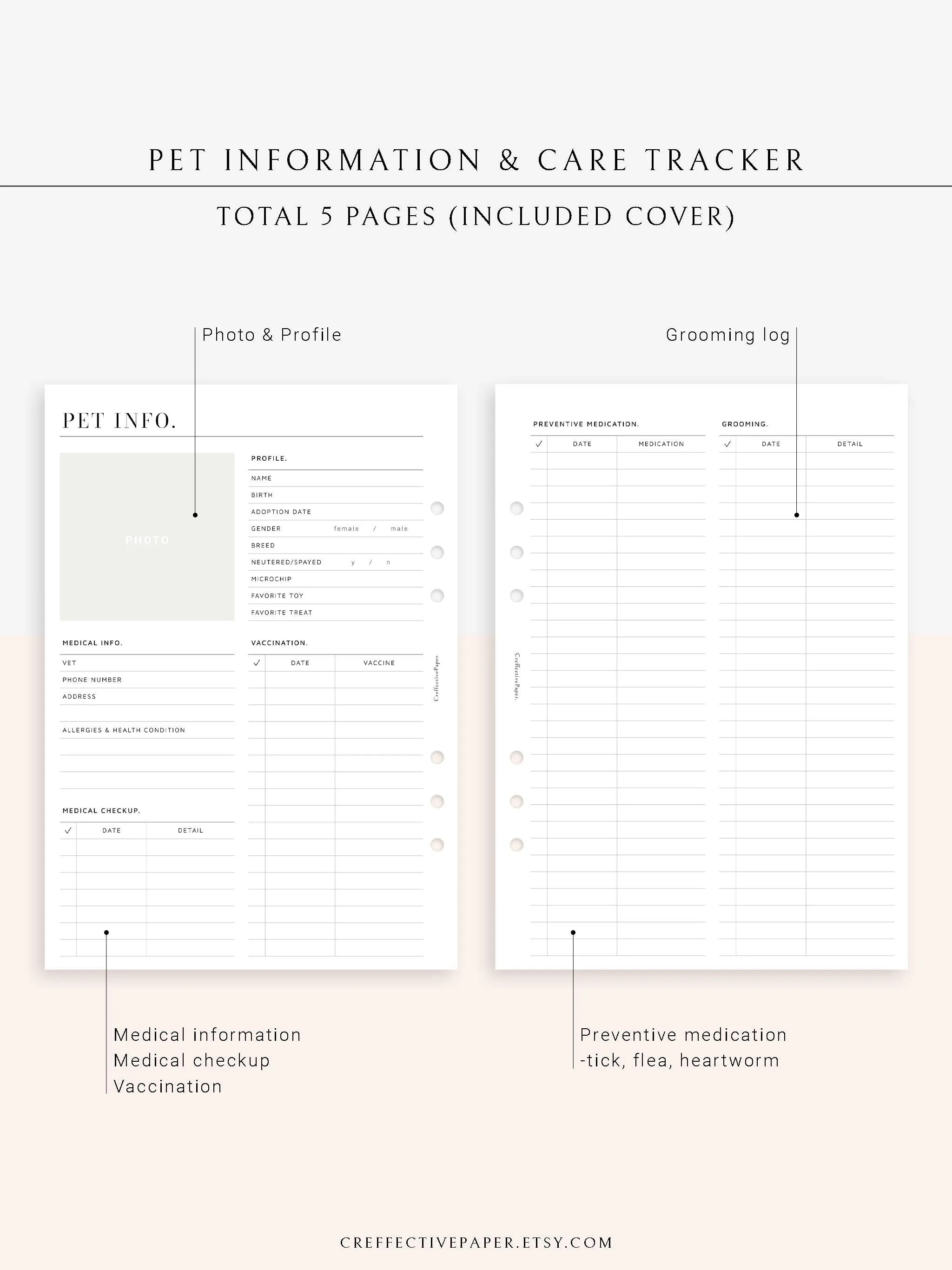 N110 | Printable Pet Information & Care Planner Template