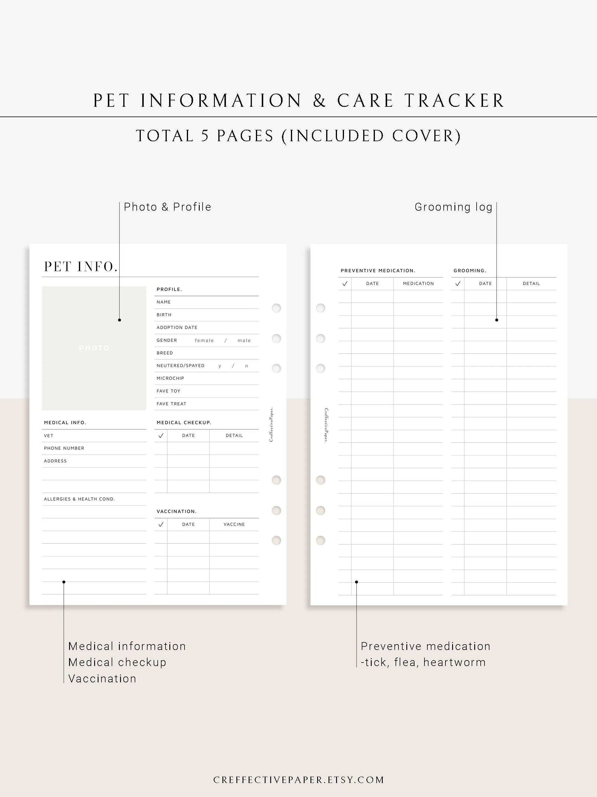 N110 | Printable Pet Information & Care Planner Template