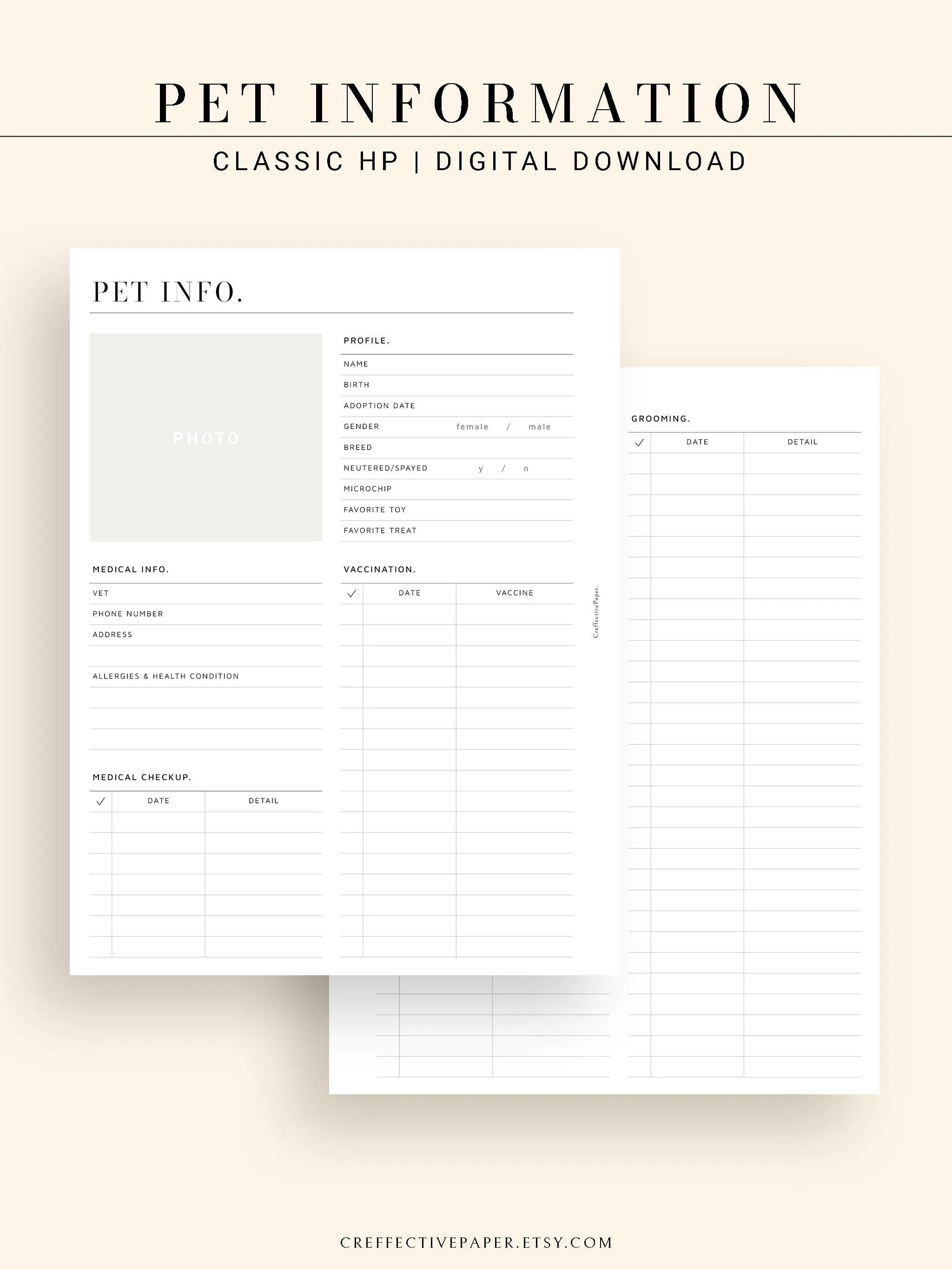 N110 | Printable Pet Information & Care Planner Template