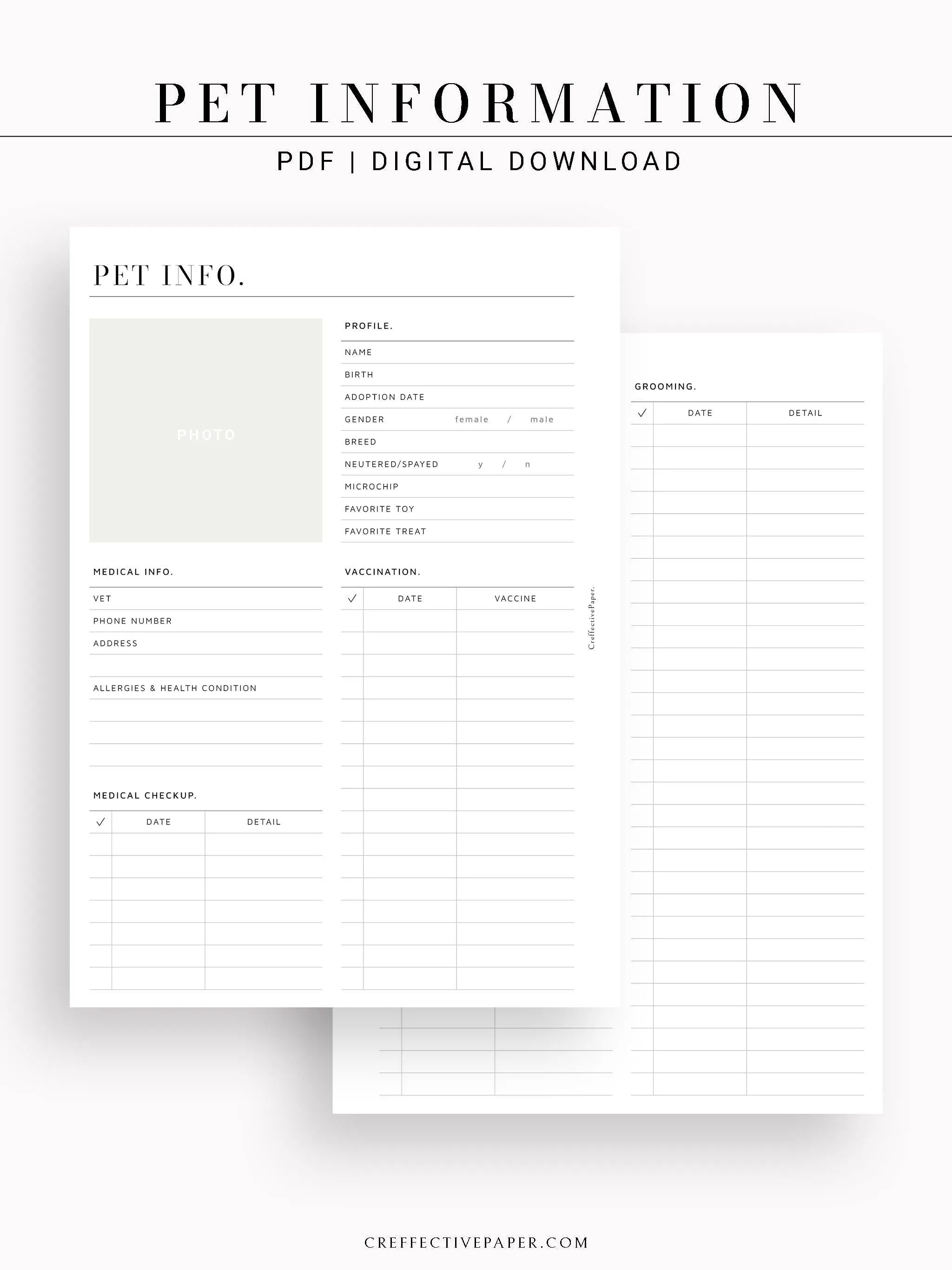 N110 | Printable Pet Information & Care Planner Template