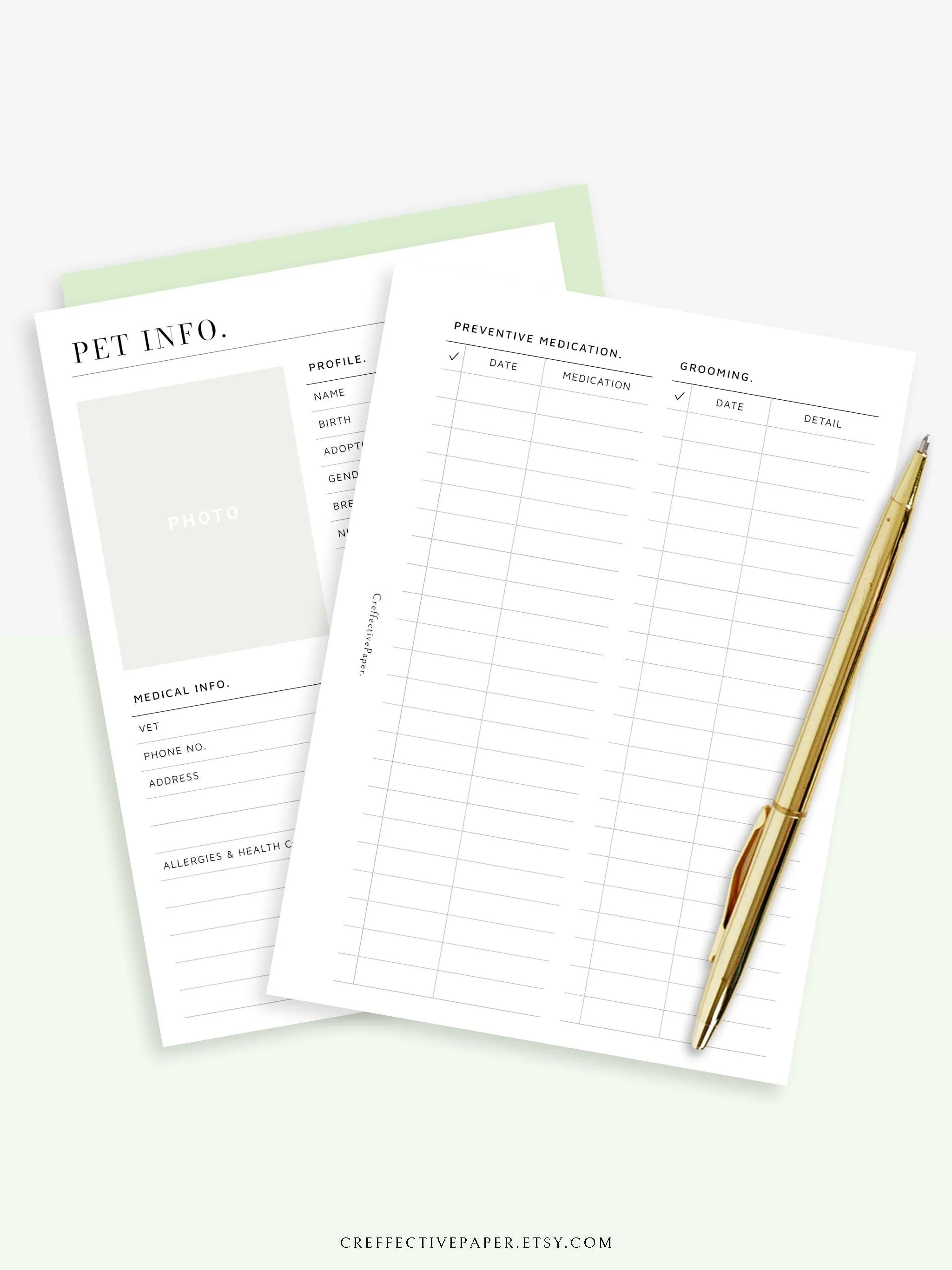 N110 | Printable Pet Information & Care Planner Template