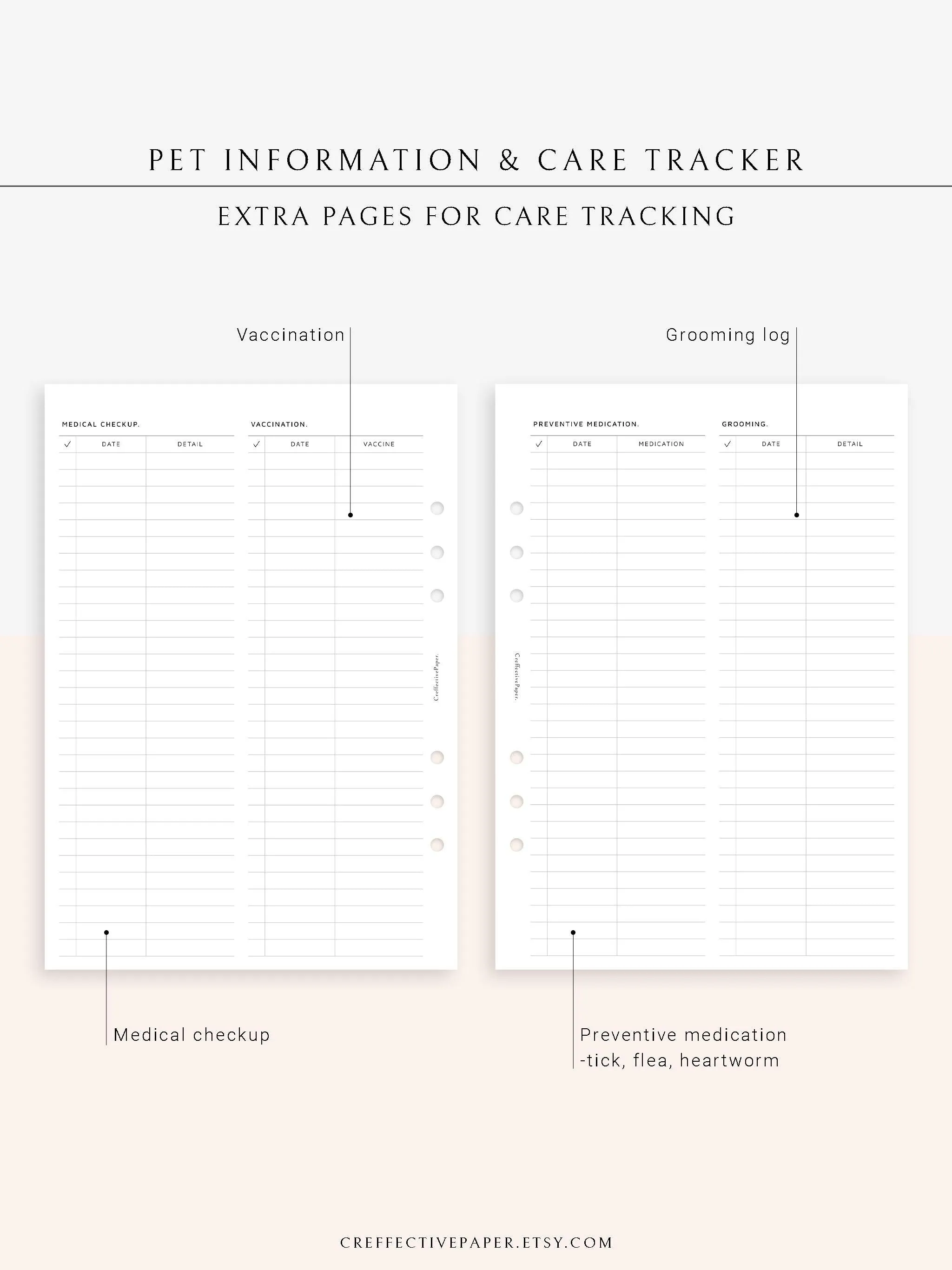 N110 | Printable Pet Information & Care Planner Template