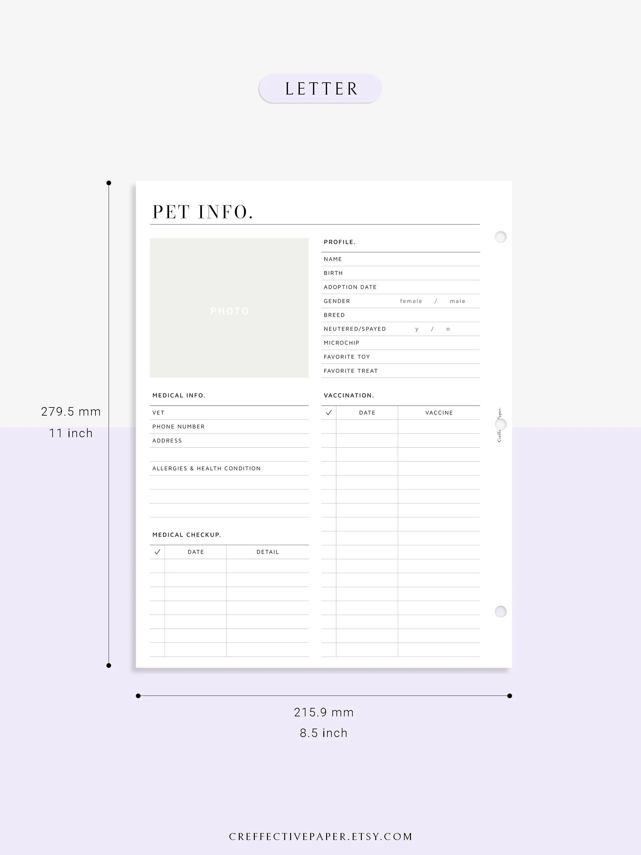 N110 | Printable Pet Information & Care Planner Template