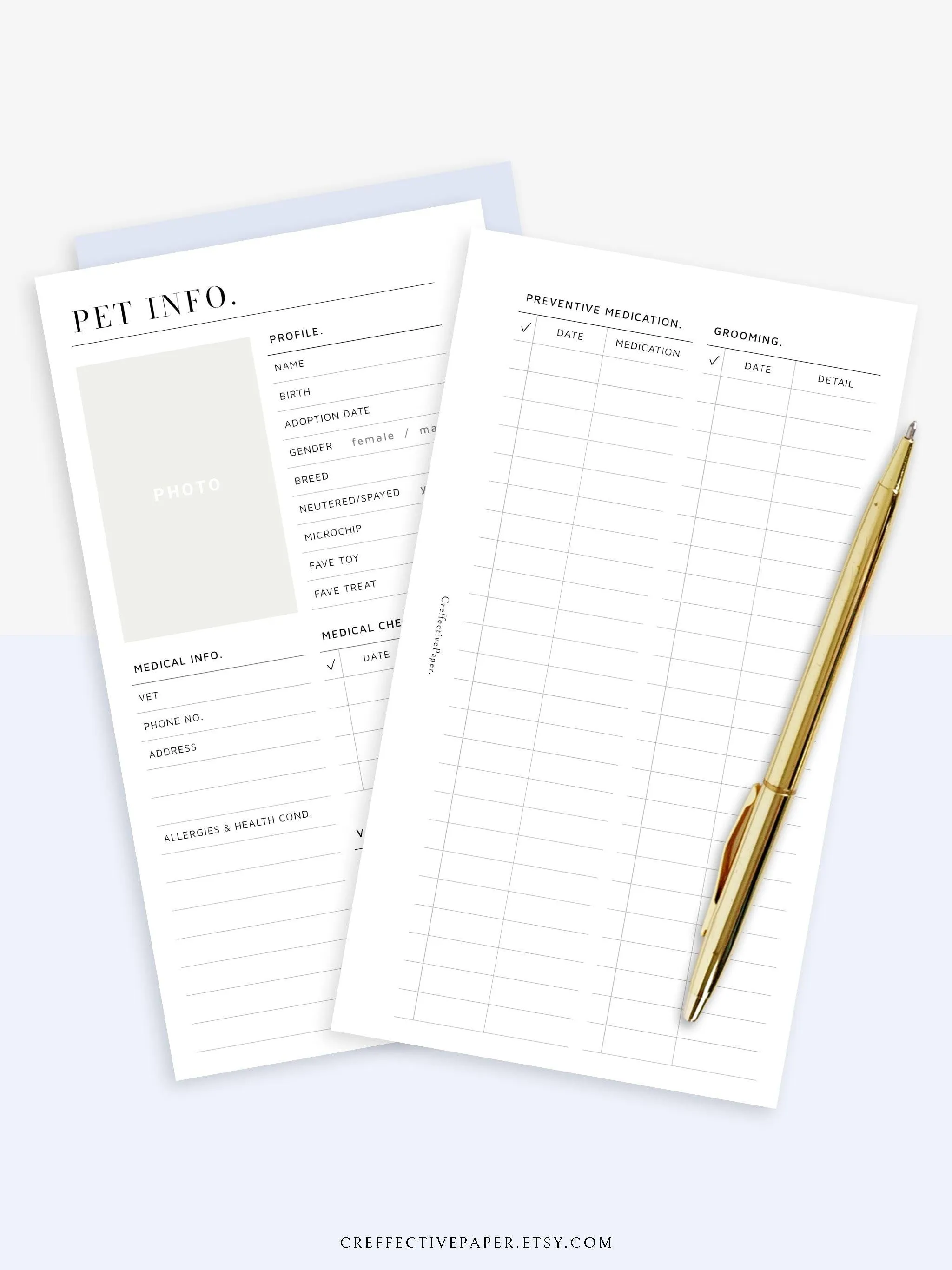 N110 | Printable Pet Information & Care Planner Template