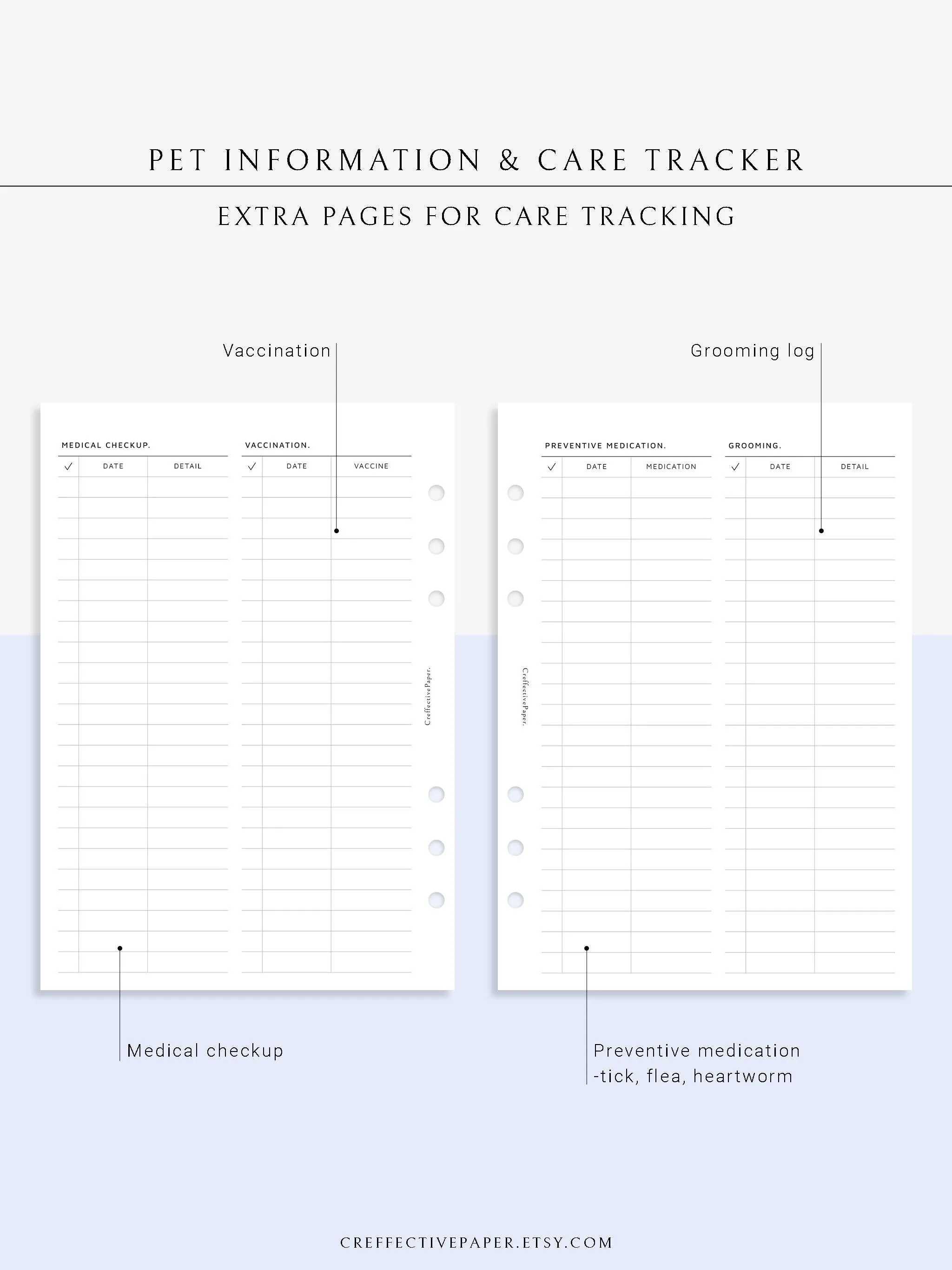 N110 | Printable Pet Information & Care Planner Template