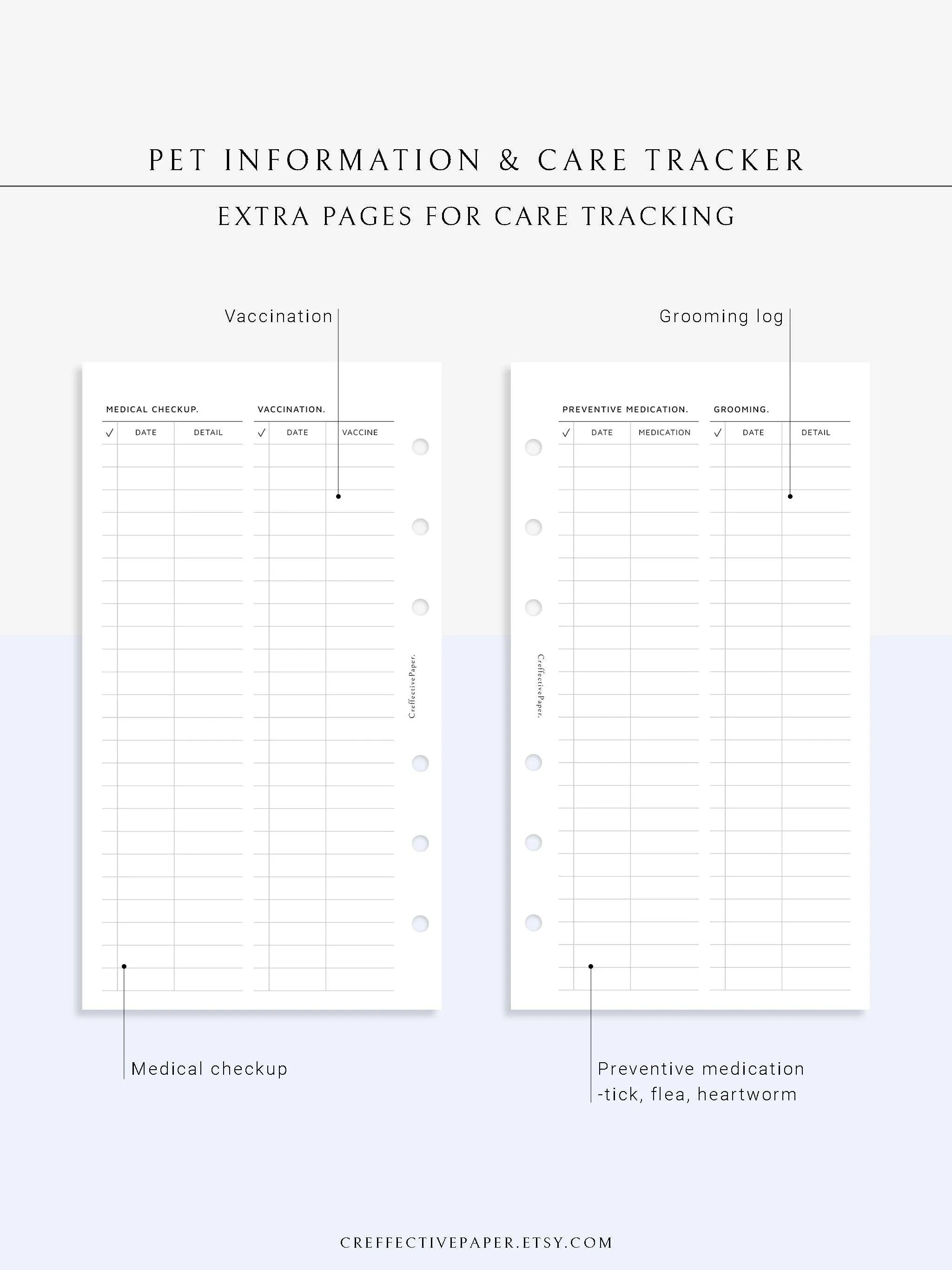 N110 | Printable Pet Information & Care Planner Template