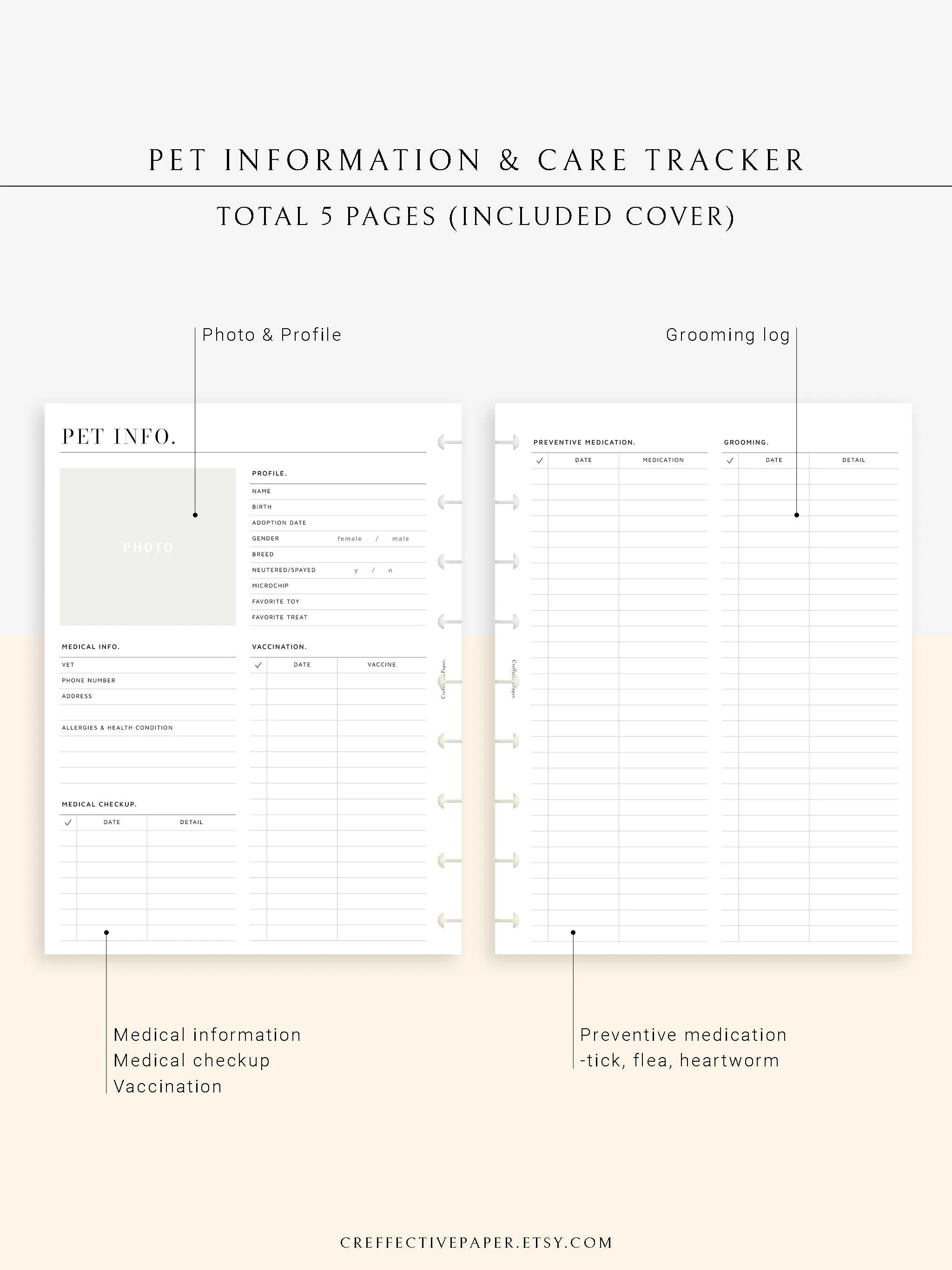 N110 | Printable Pet Information & Care Planner Template