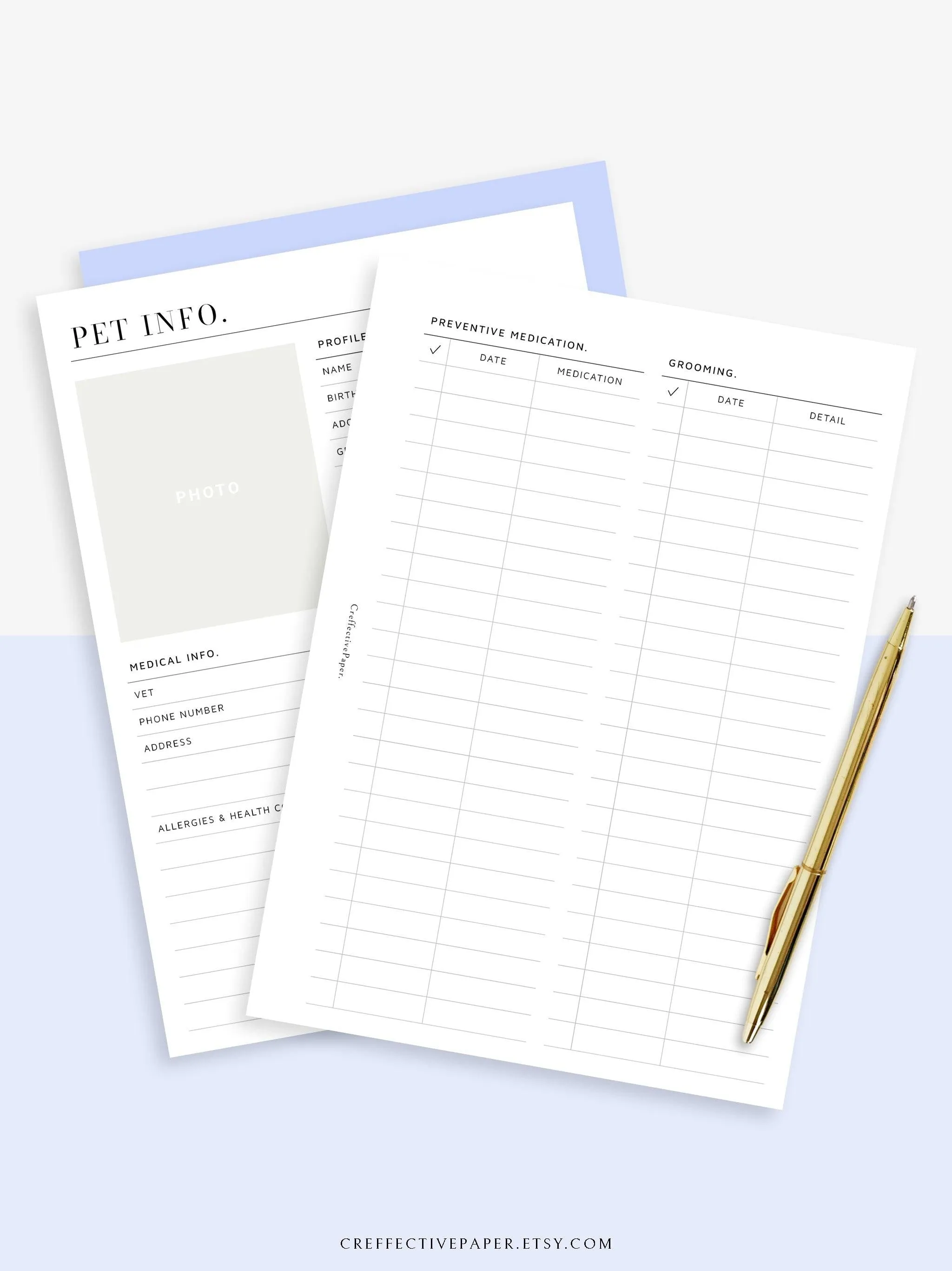 N110 | Printable Pet Information & Care Planner Template