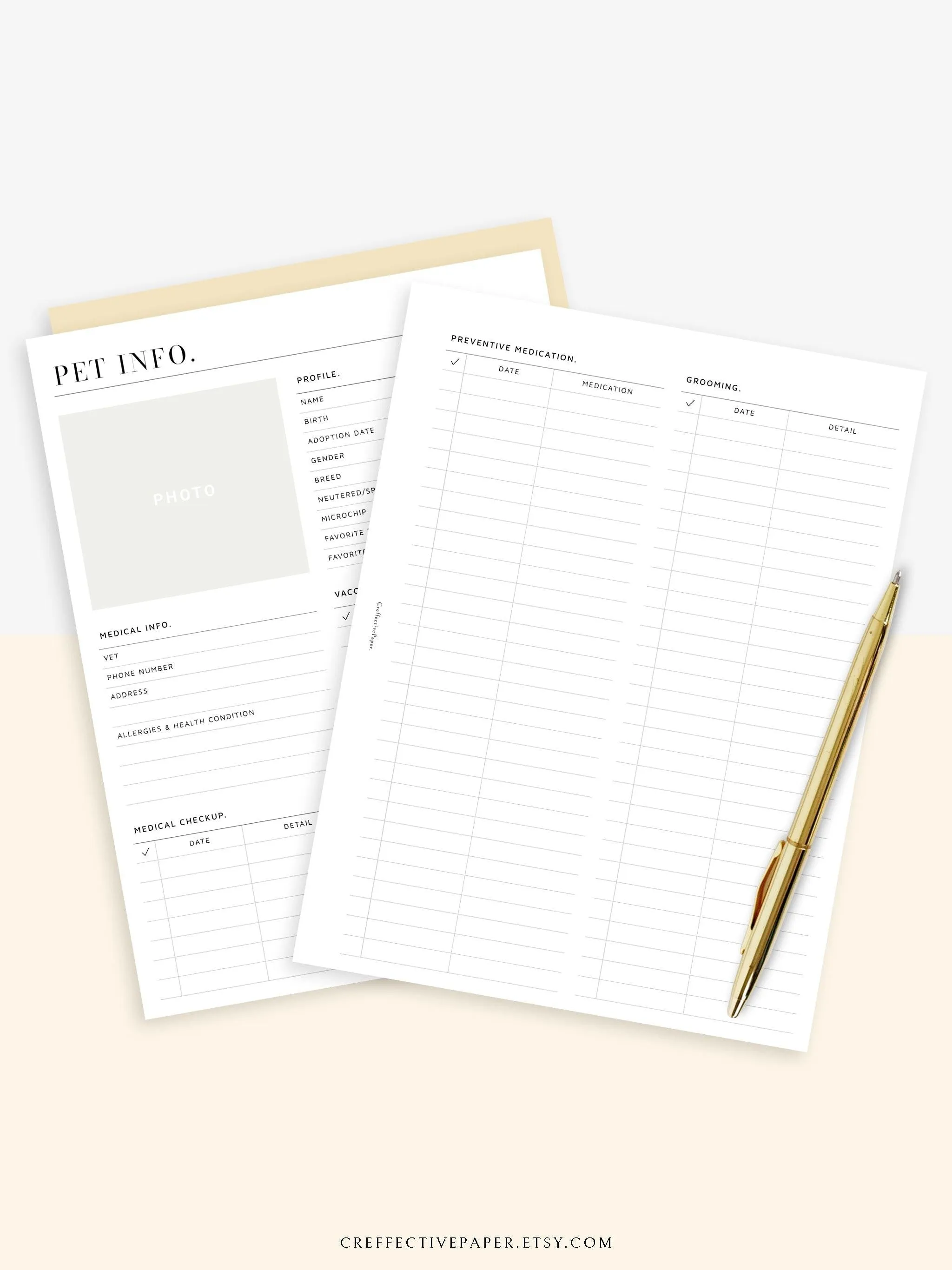 N110 | Printable Pet Information & Care Planner Template