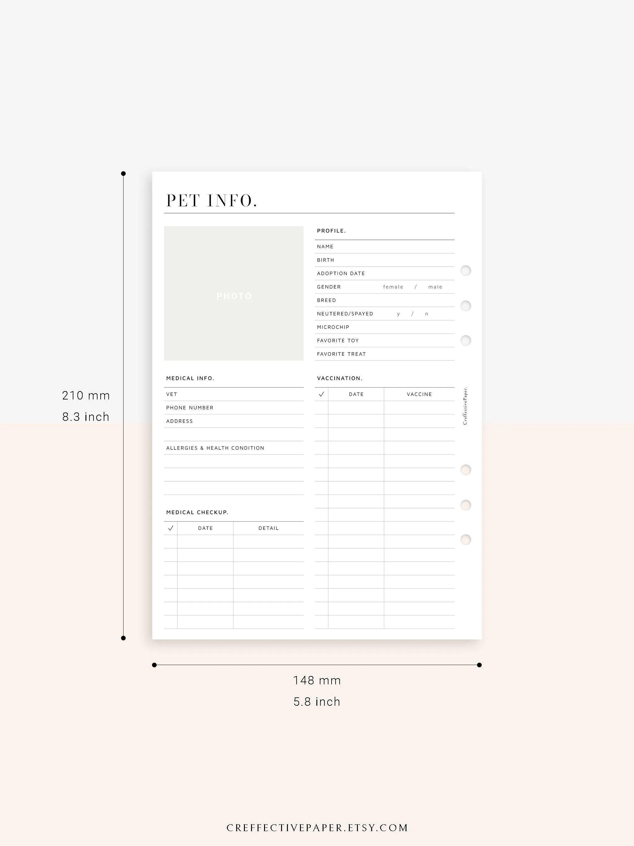 N110 | Printable Pet Information & Care Planner Template