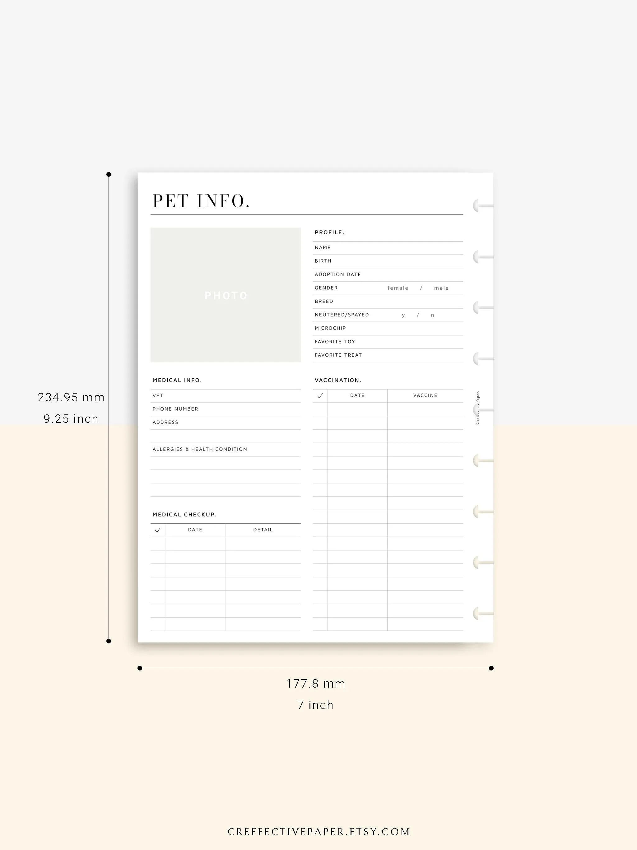 N110 | Printable Pet Information & Care Planner Template