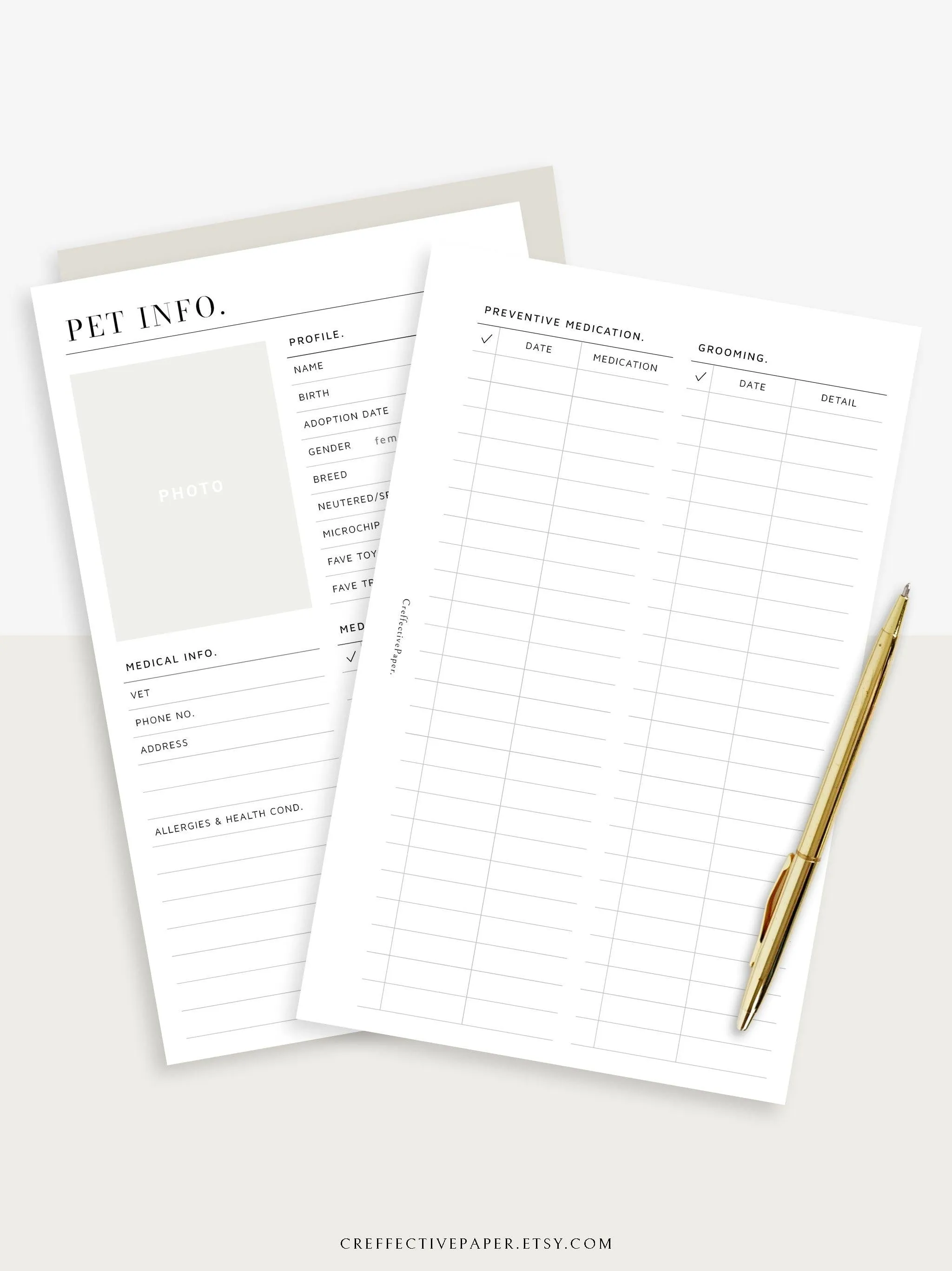 N110 | Printable Pet Information & Care Planner Template