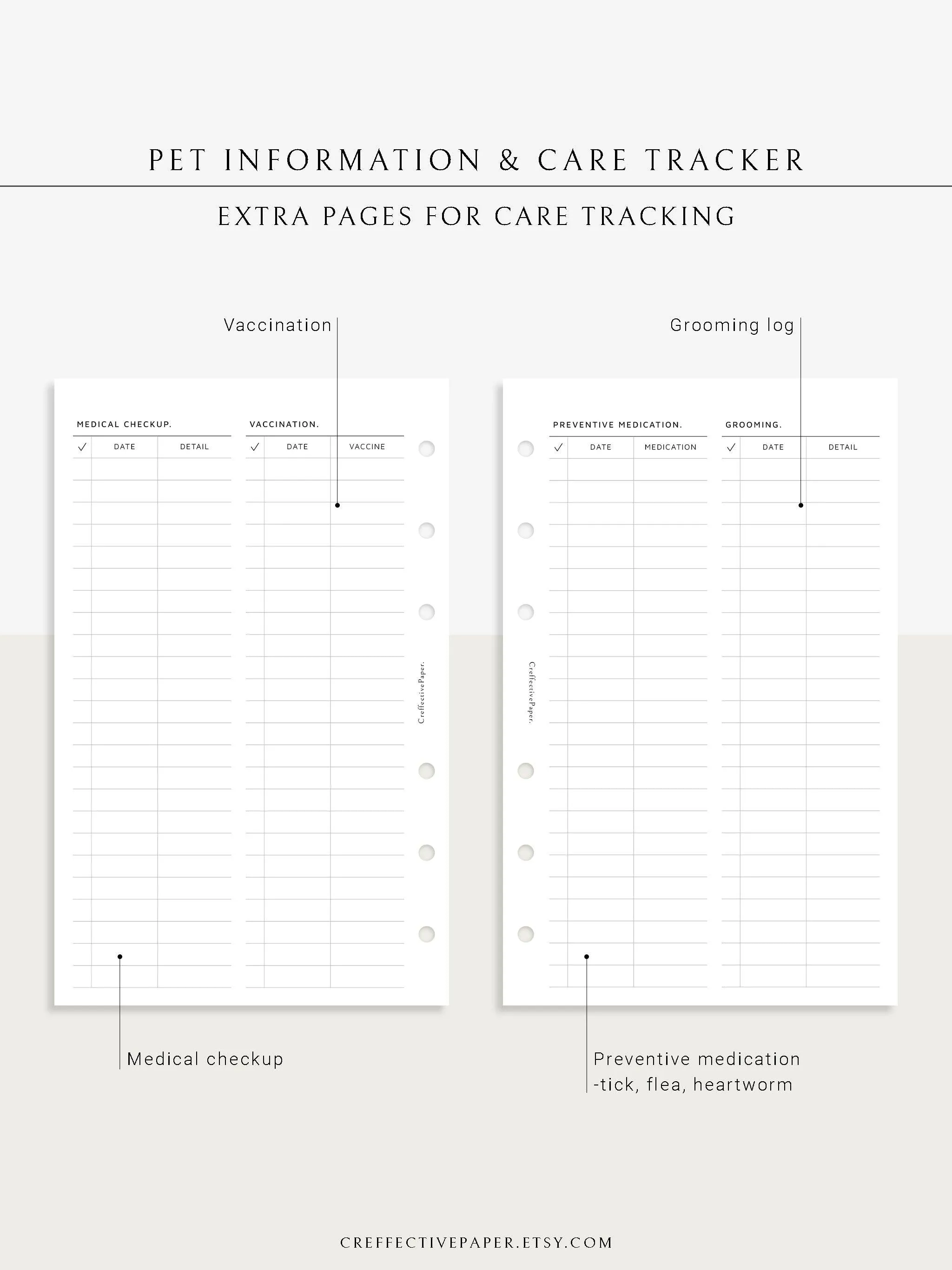 N110 | Printable Pet Information & Care Planner Template