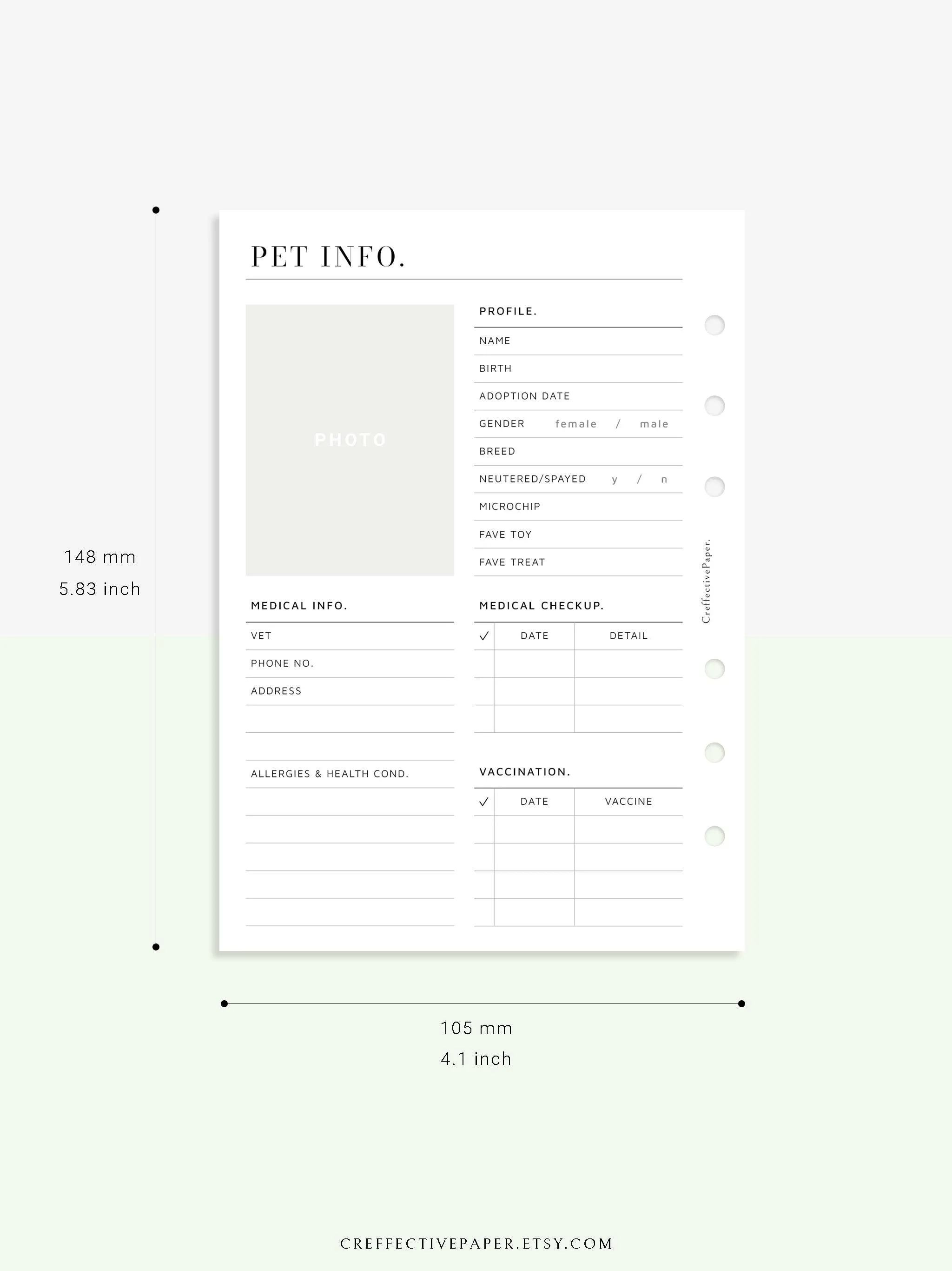 N110 | Printable Pet Information & Care Planner Template