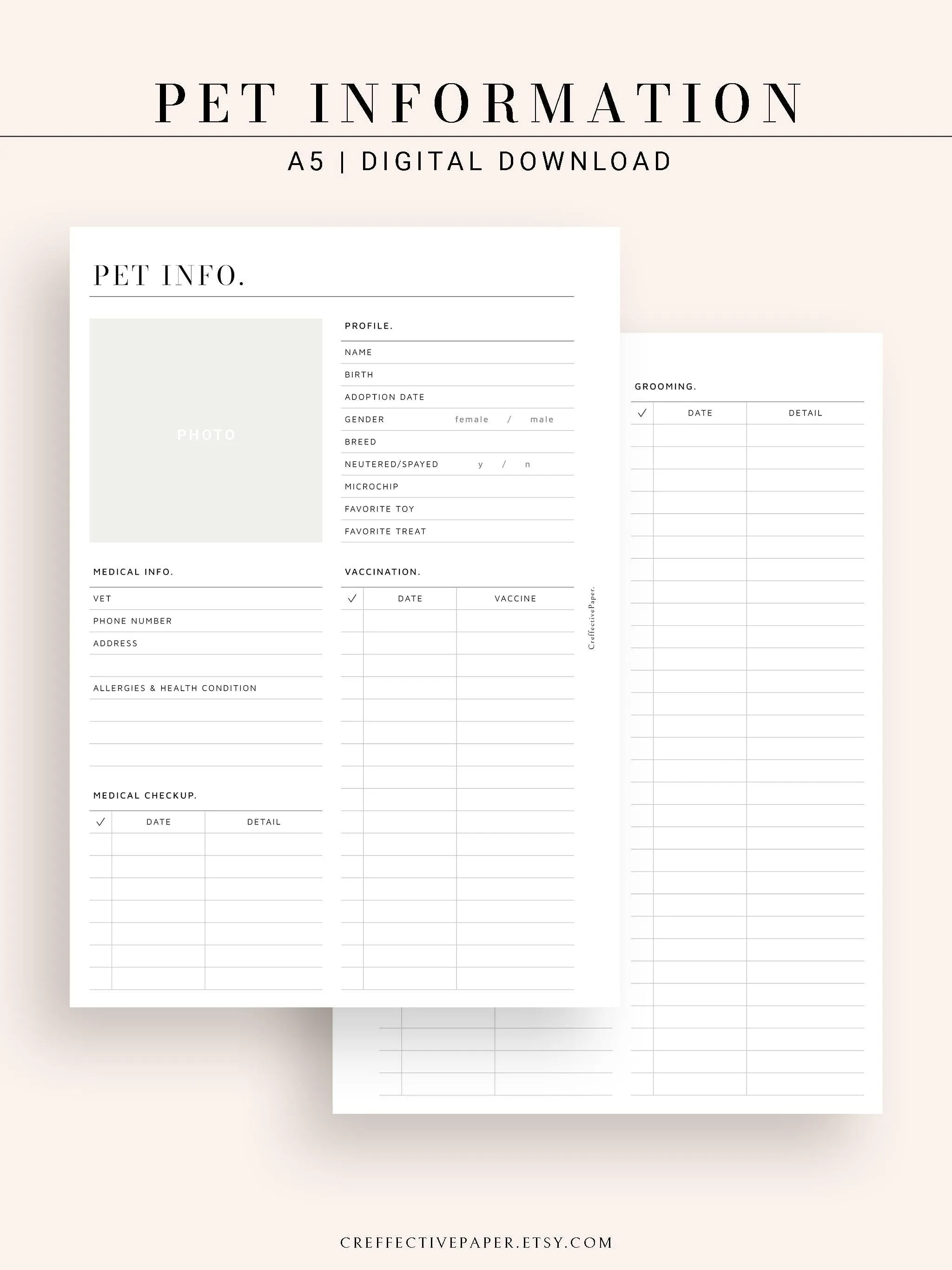 N110 | Printable Pet Information & Care Planner Template