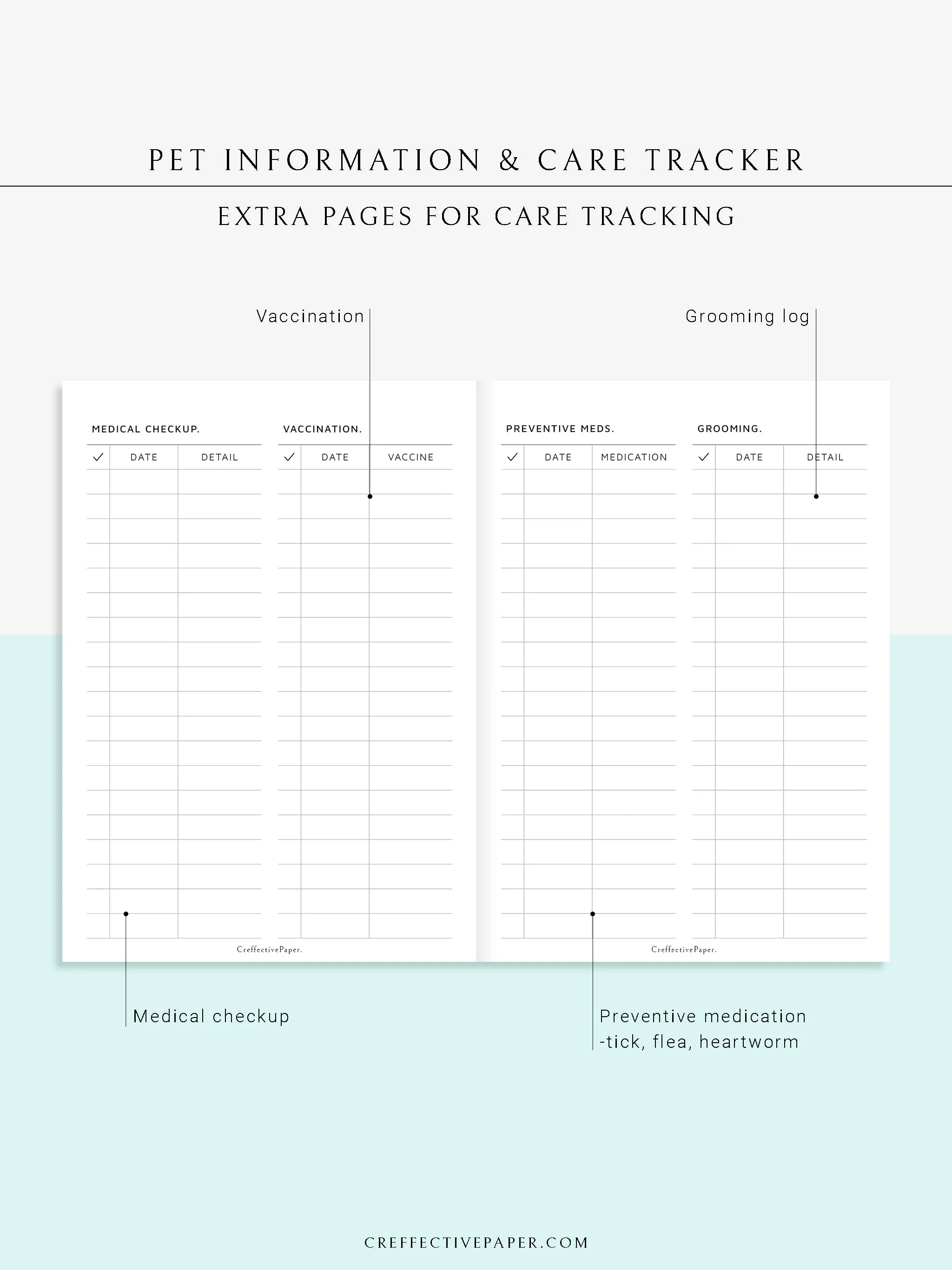 N110 | Printable Pet Information & Care Planner Template