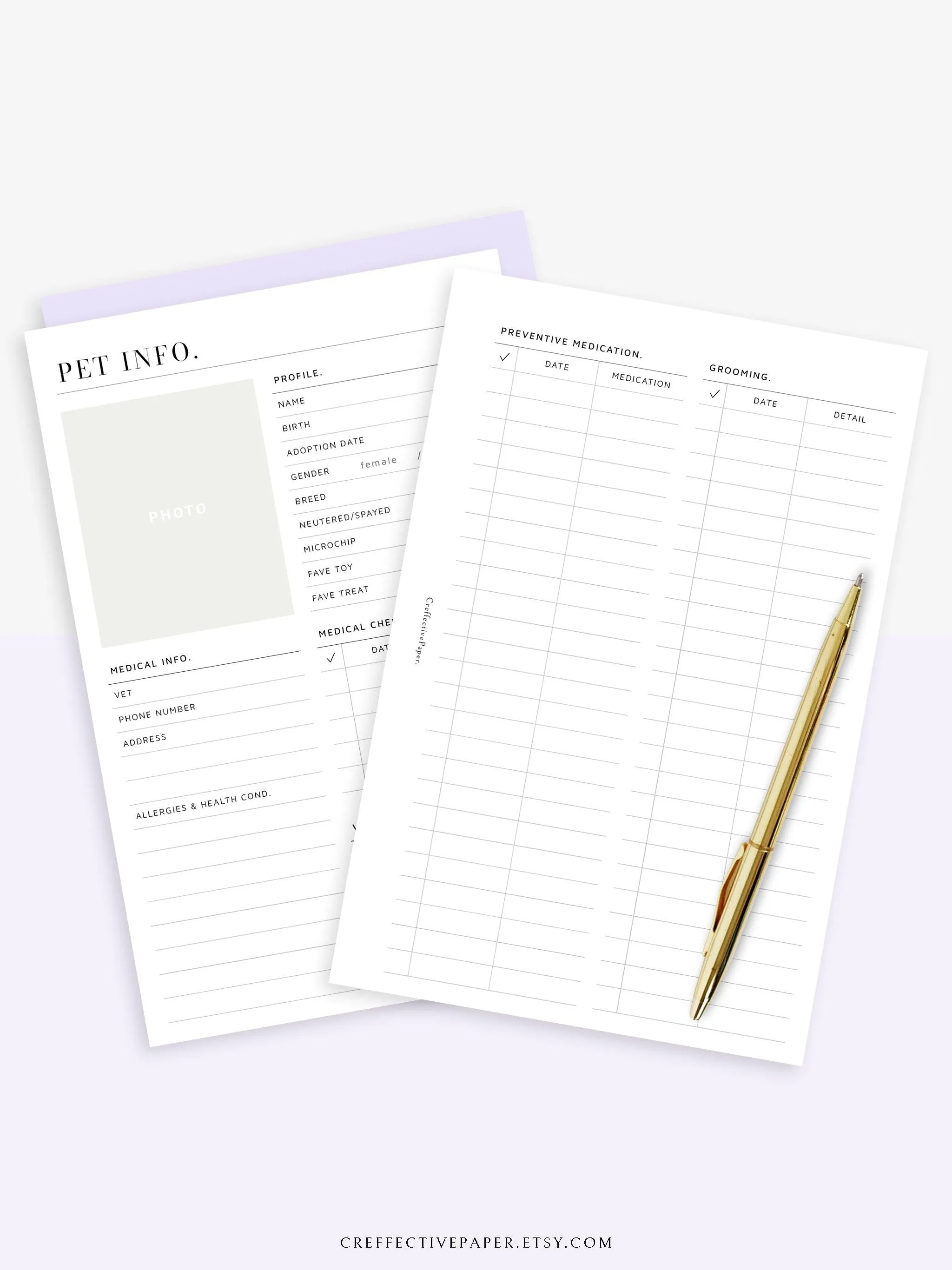 N110 | Printable Pet Information & Care Planner Template