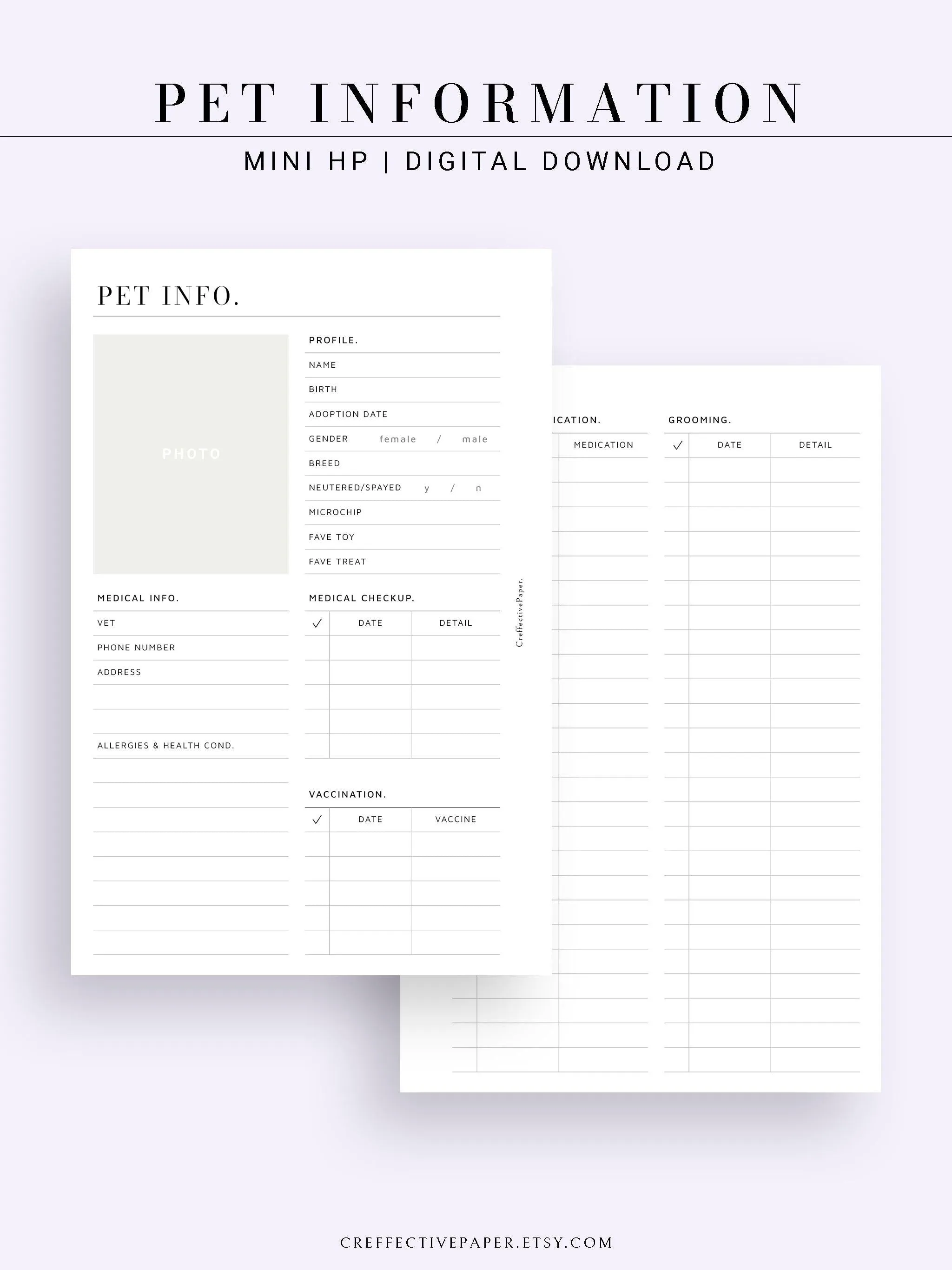 N110 | Printable Pet Information & Care Planner Template