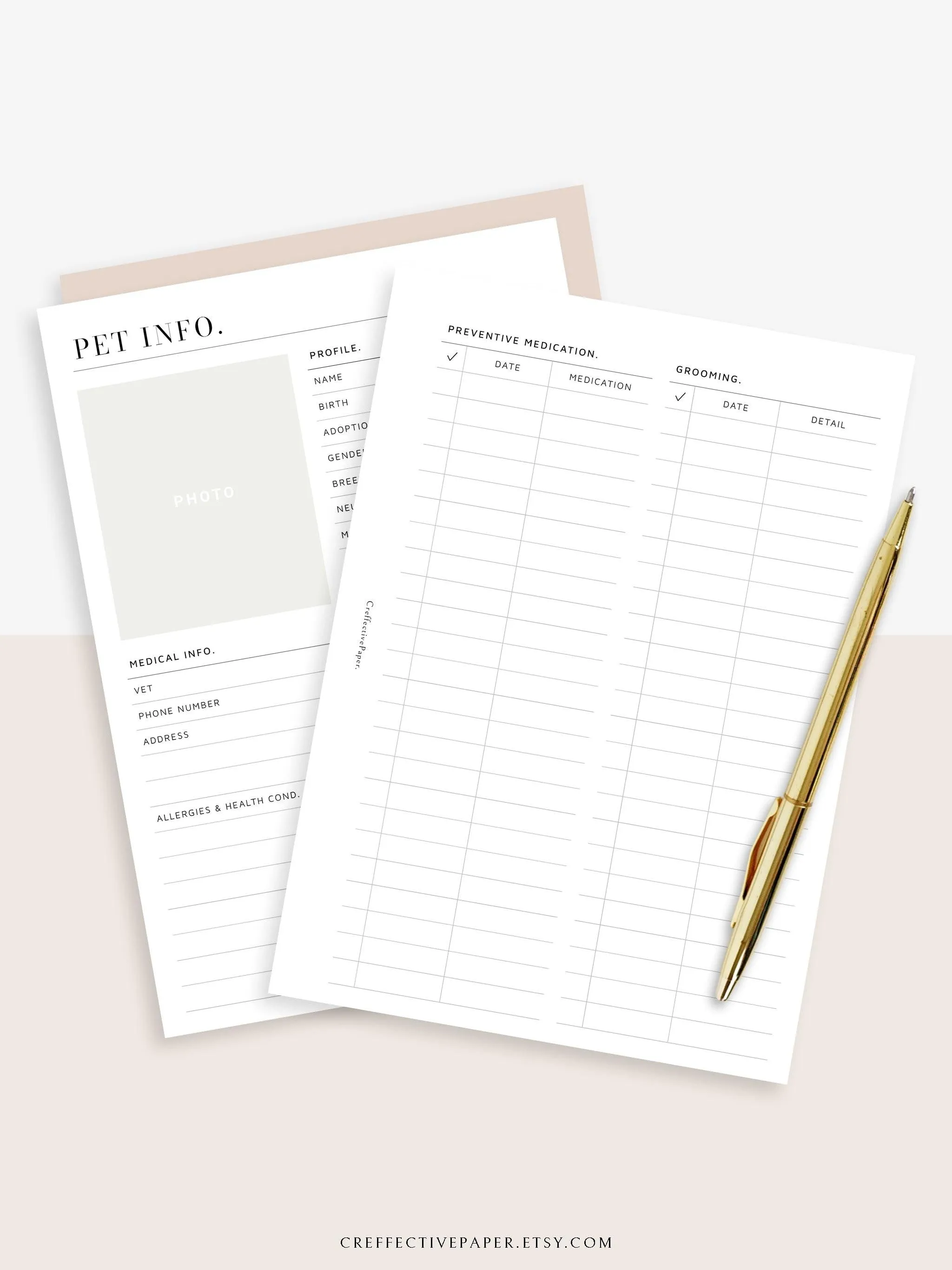 N110 | Printable Pet Information & Care Planner Template